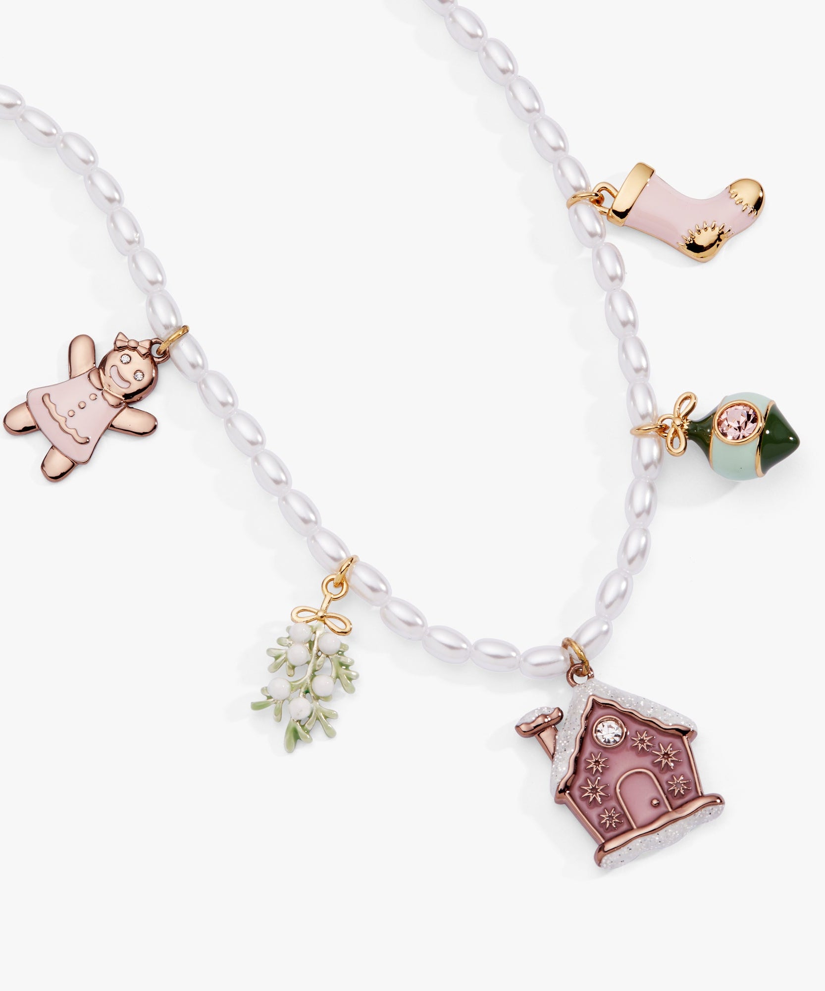 Pink Christmas Beaded Charm Necklace