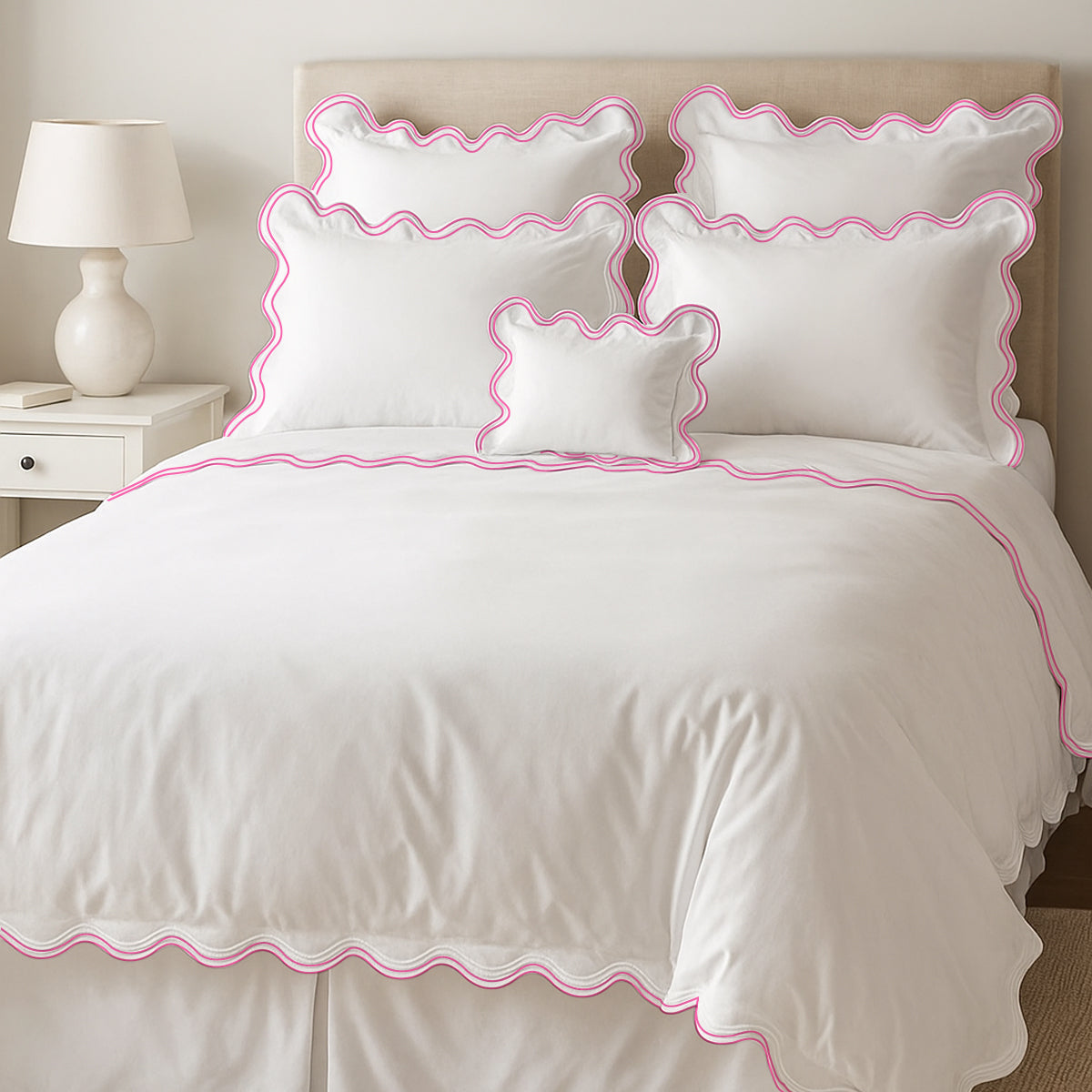 400TC Cotton Sateen Luxurious Double Scalloped Duvet Cover Set