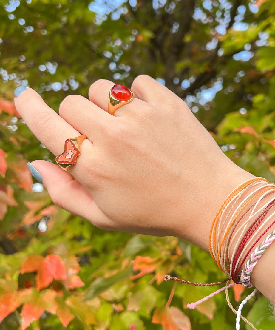 Pink Enamel Butterfly Ring