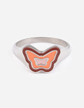 Pink Enamel Silver Butterfly Ring