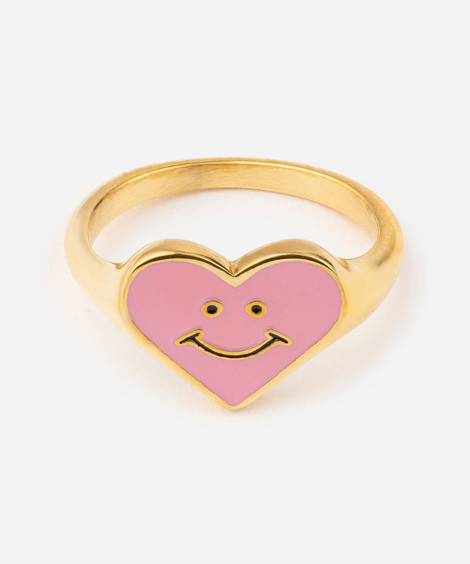Pink Enamel Smiley Heart Ring