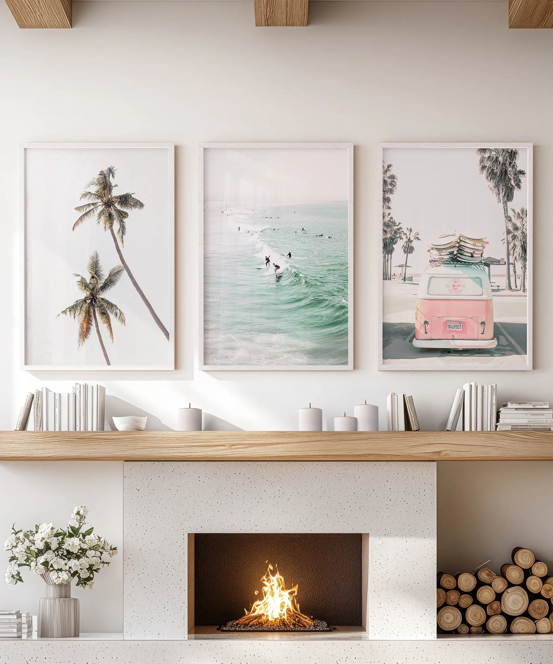 Tropical Beach Wall Art Set. Modern Coastal Surfing Prints