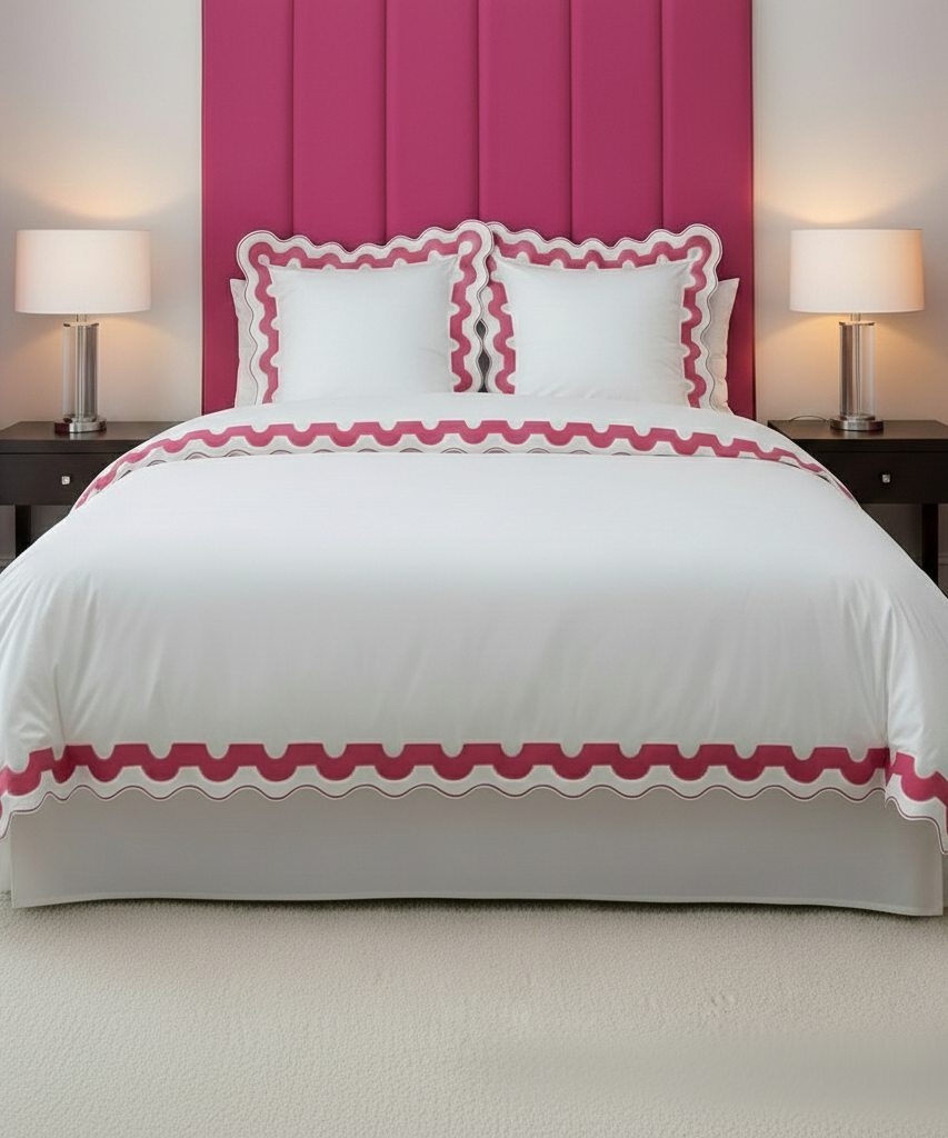 400TC U Shape Applique Scalloped Embroidery Cotton Duvet Cover Set