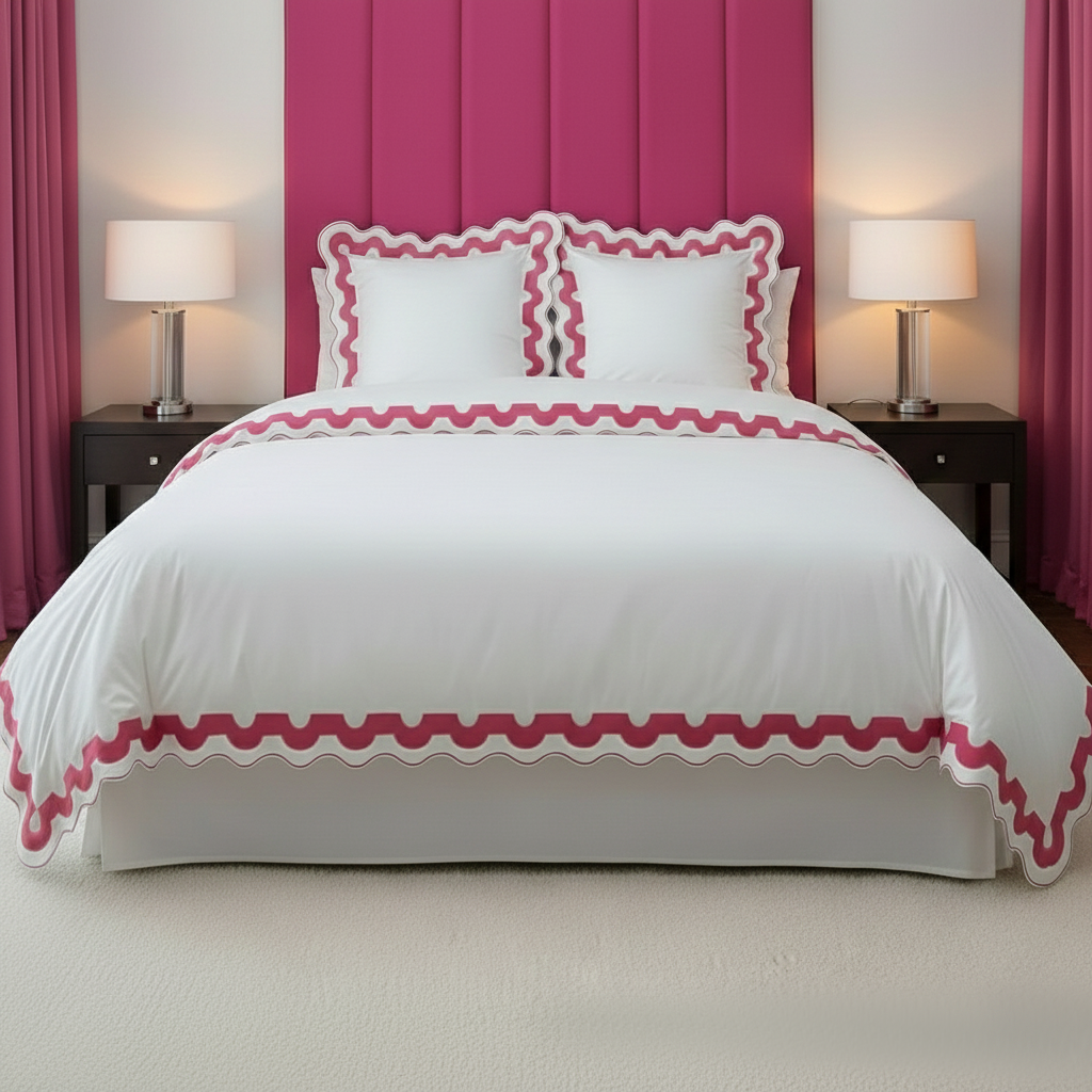 400TC U Shape Applique Scalloped Embroidery Cotton Duvet Cover Set