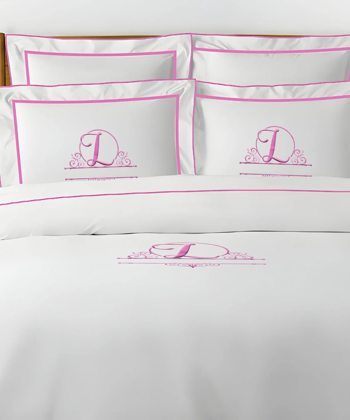 Monogram Embroidery & Border Cotton Sateen Solid Duvet Cover Set