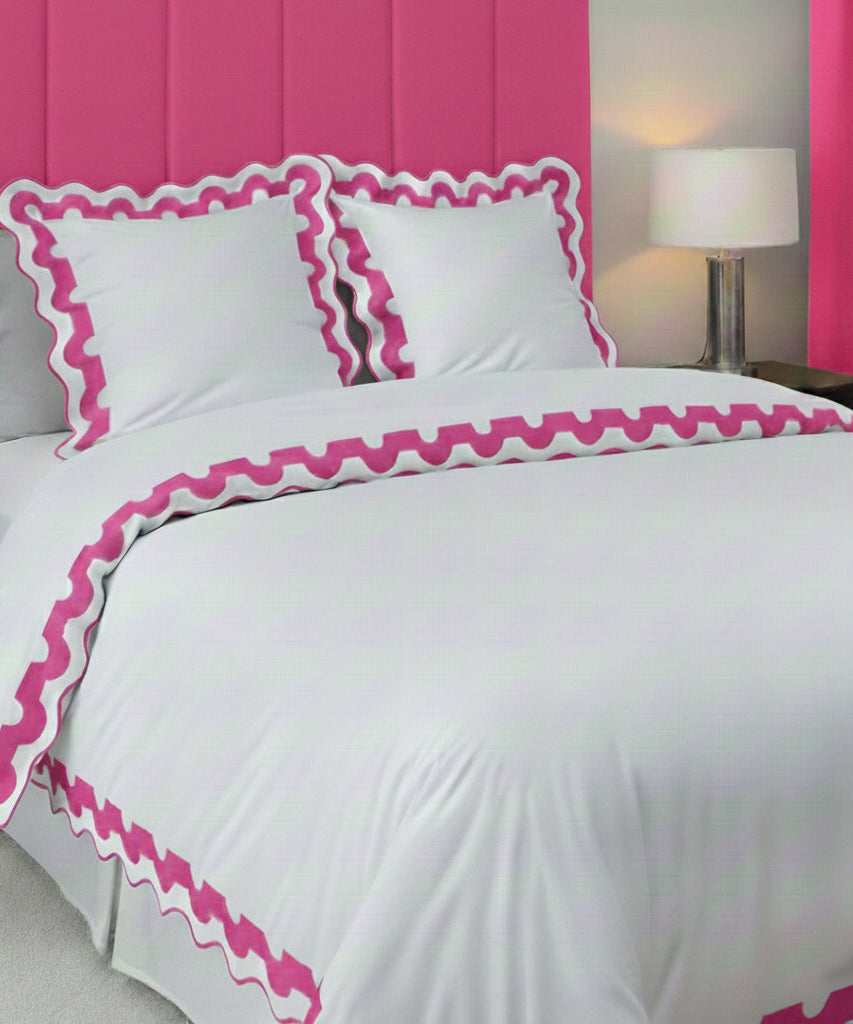 400TC U Shape Applique Scalloped Embroidery Cotton Duvet Cover Set