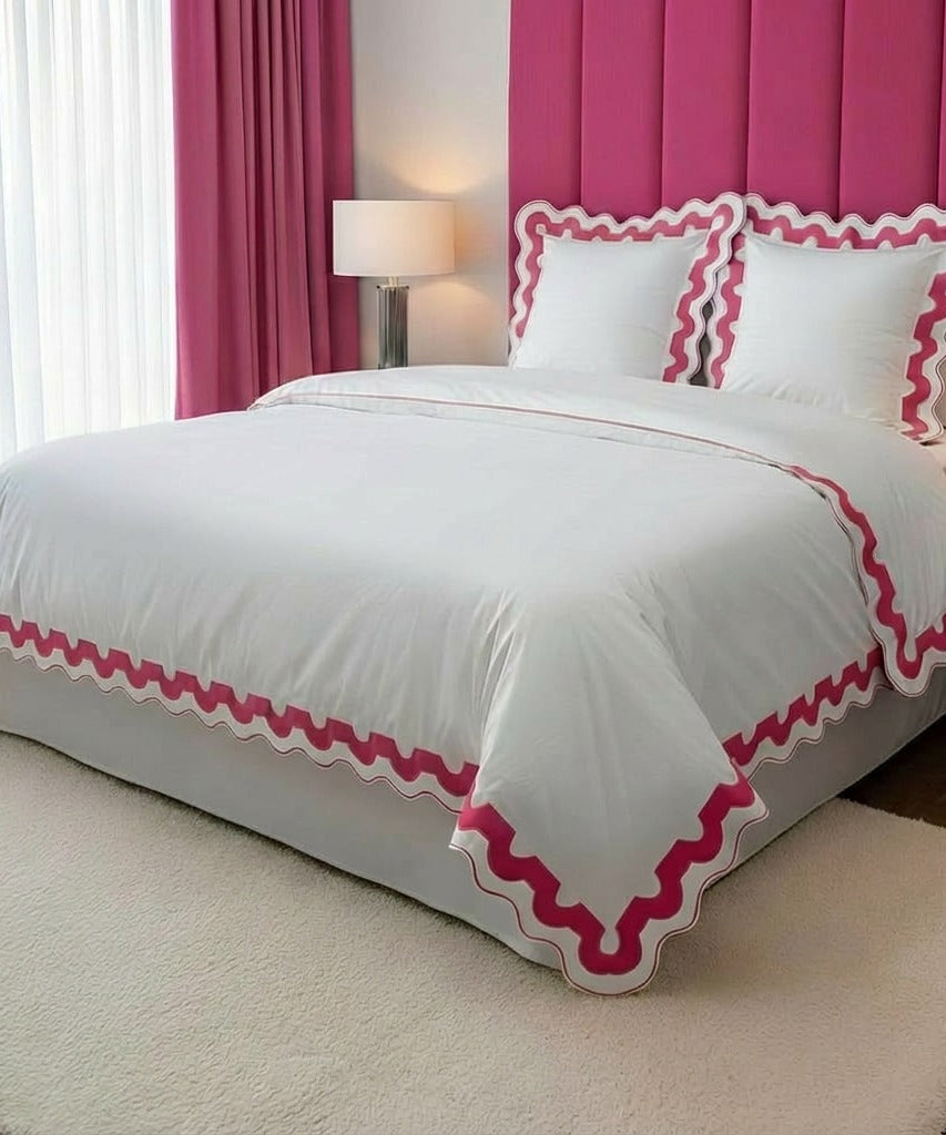 400TC U Shape Applique Scalloped Embroidery Cotton Duvet Cover Set