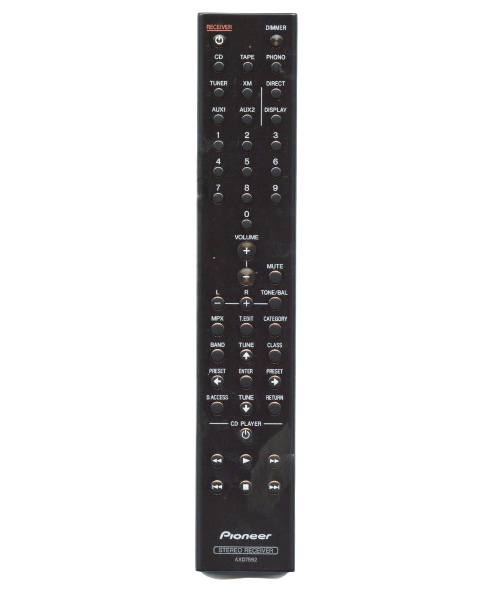 Pioneer AXD7562 Stereo Receiver Audio Remote Control - 8300756200010IL