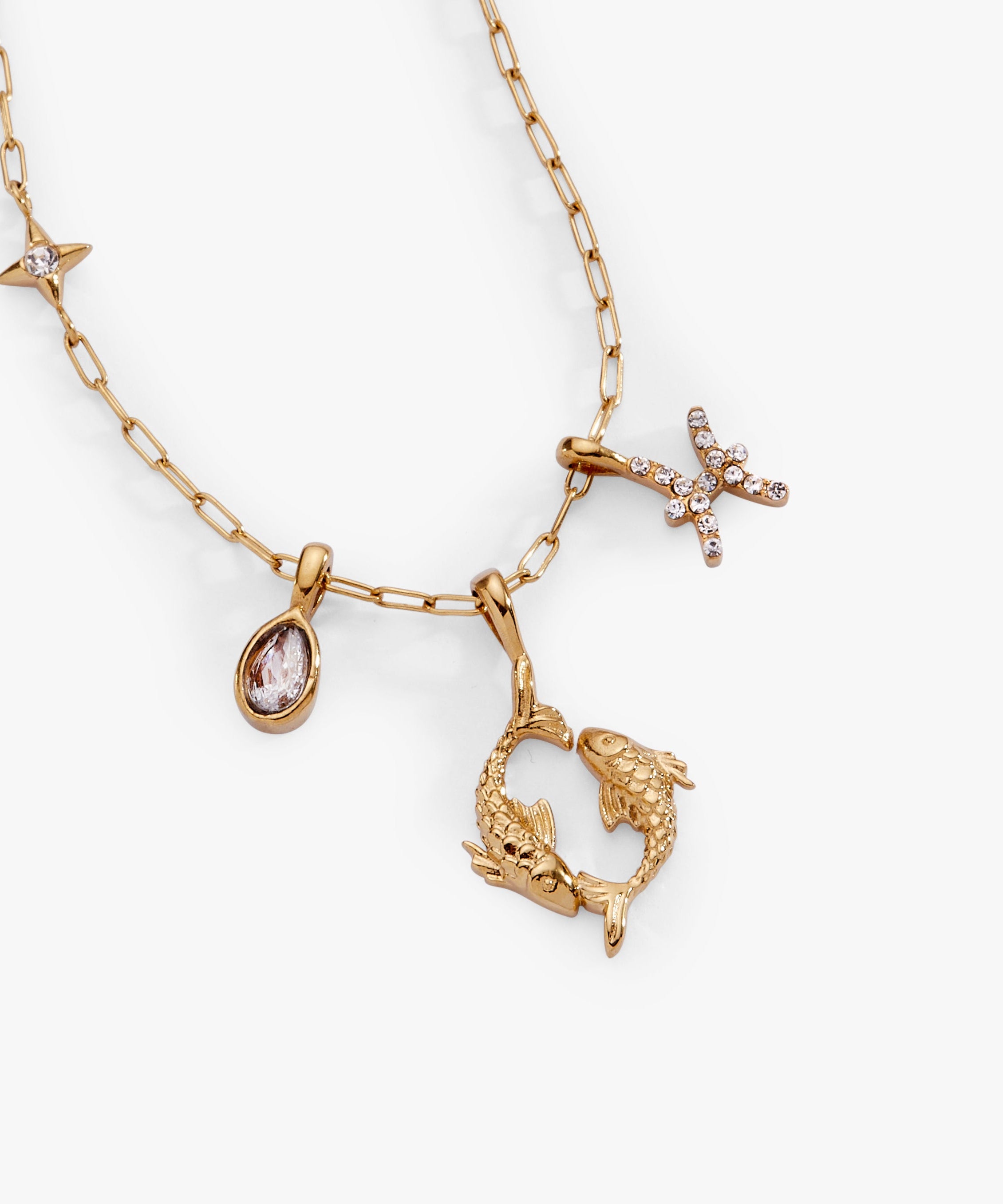 Pisces Zodiac Charm Cluster Necklace