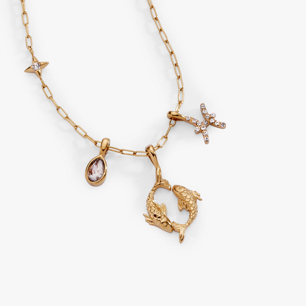Pisces Zodiac Charm Cluster Necklace