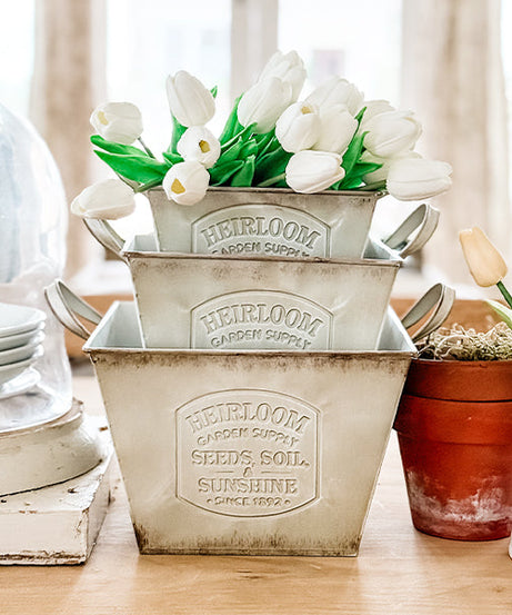 Pflanzgefäße aus Metall im Vintage-Stil „Heirloom Garden Supply“, 3er-Set