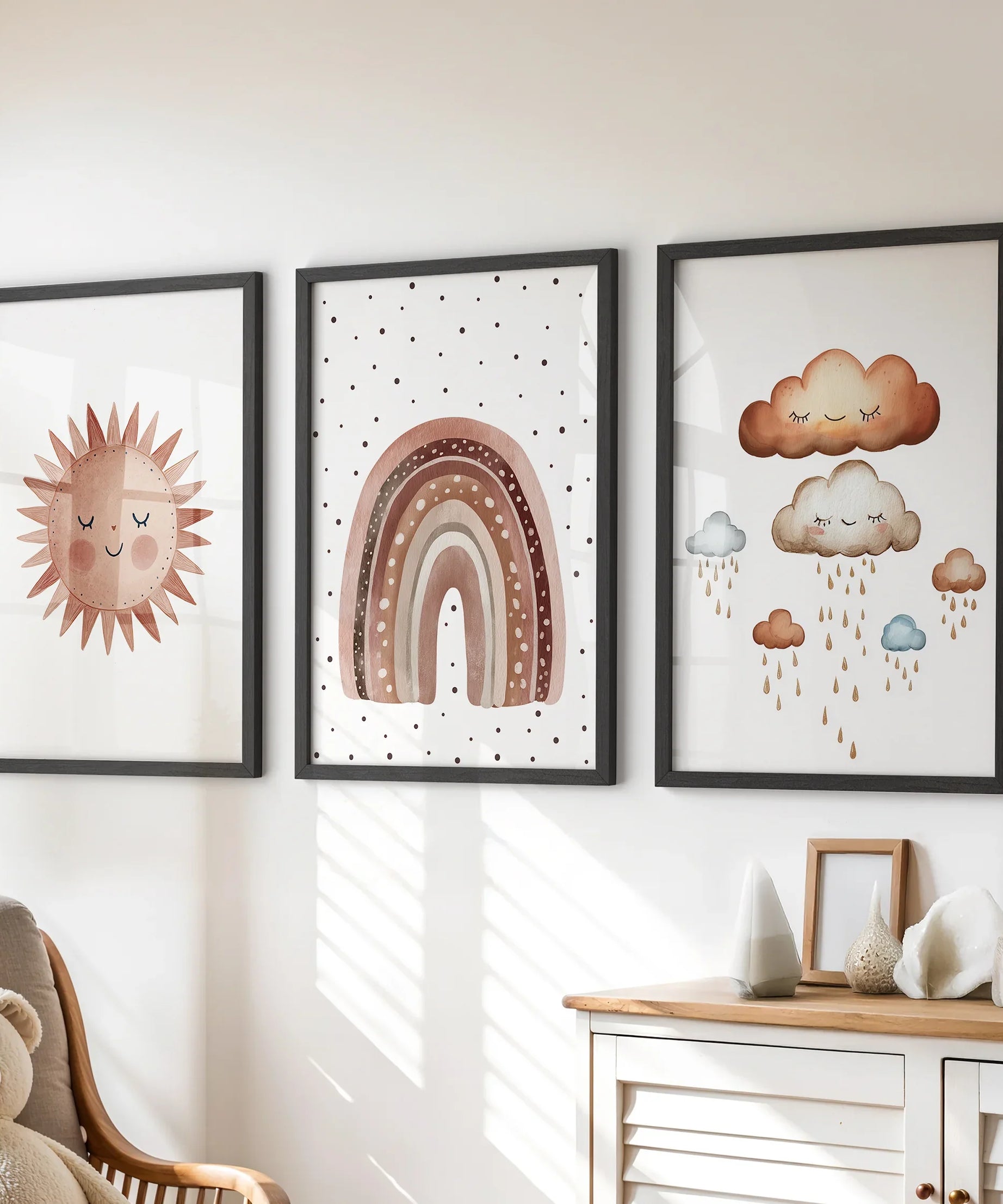 Minimalist Baby Room Wall Art Set of 3. Earthy Rainbow Theme