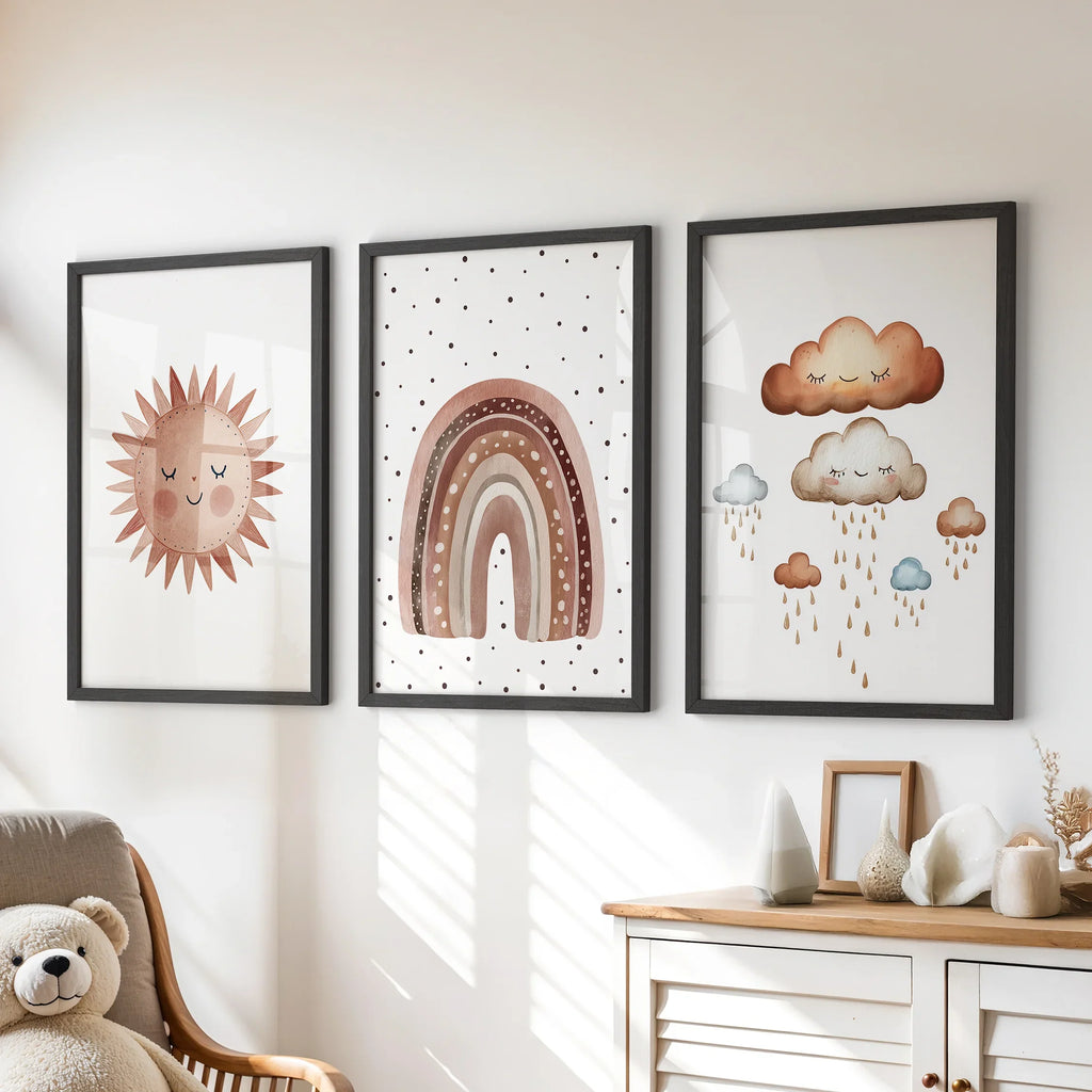 Minimalist Baby Room Wall Art Set of 3. Earthy Rainbow Theme