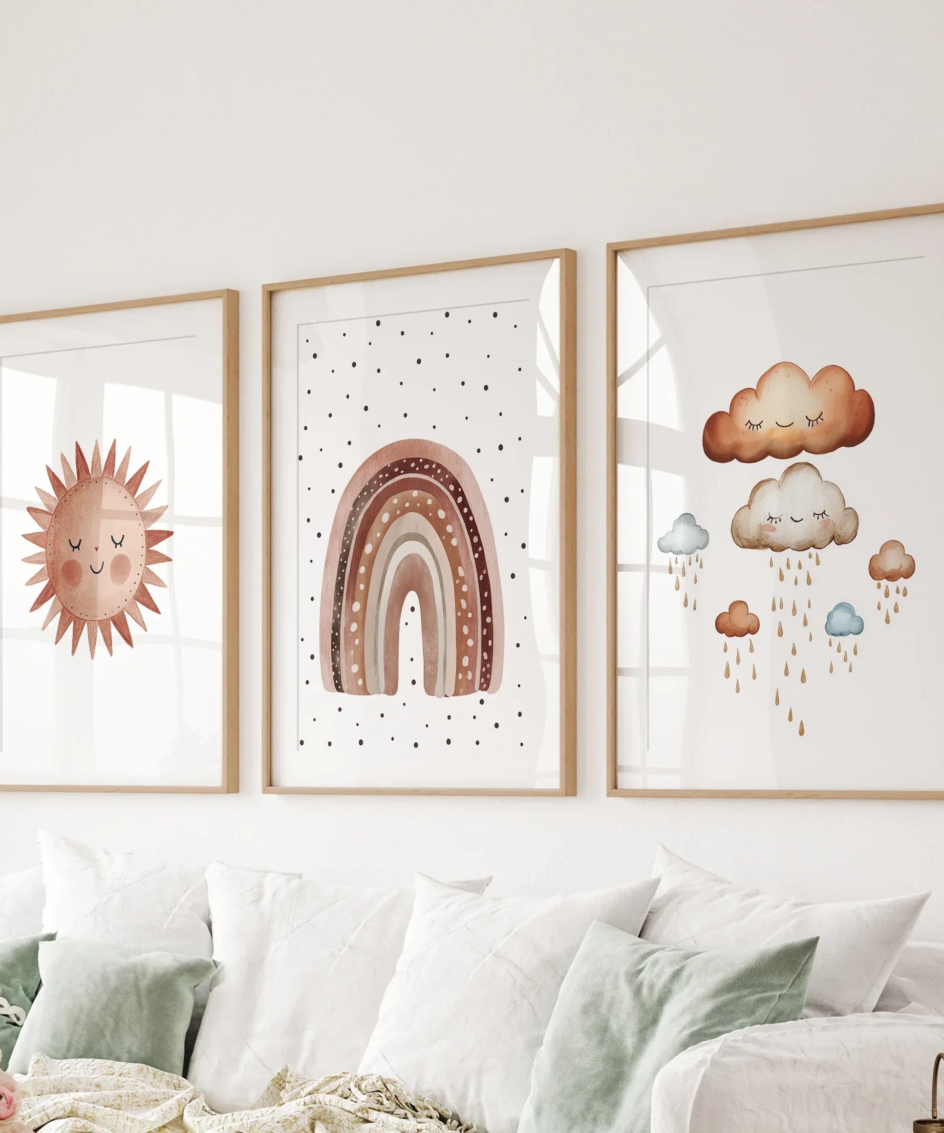 Minimalist Baby Room Wall Art Set of 3. Earthy Rainbow Theme