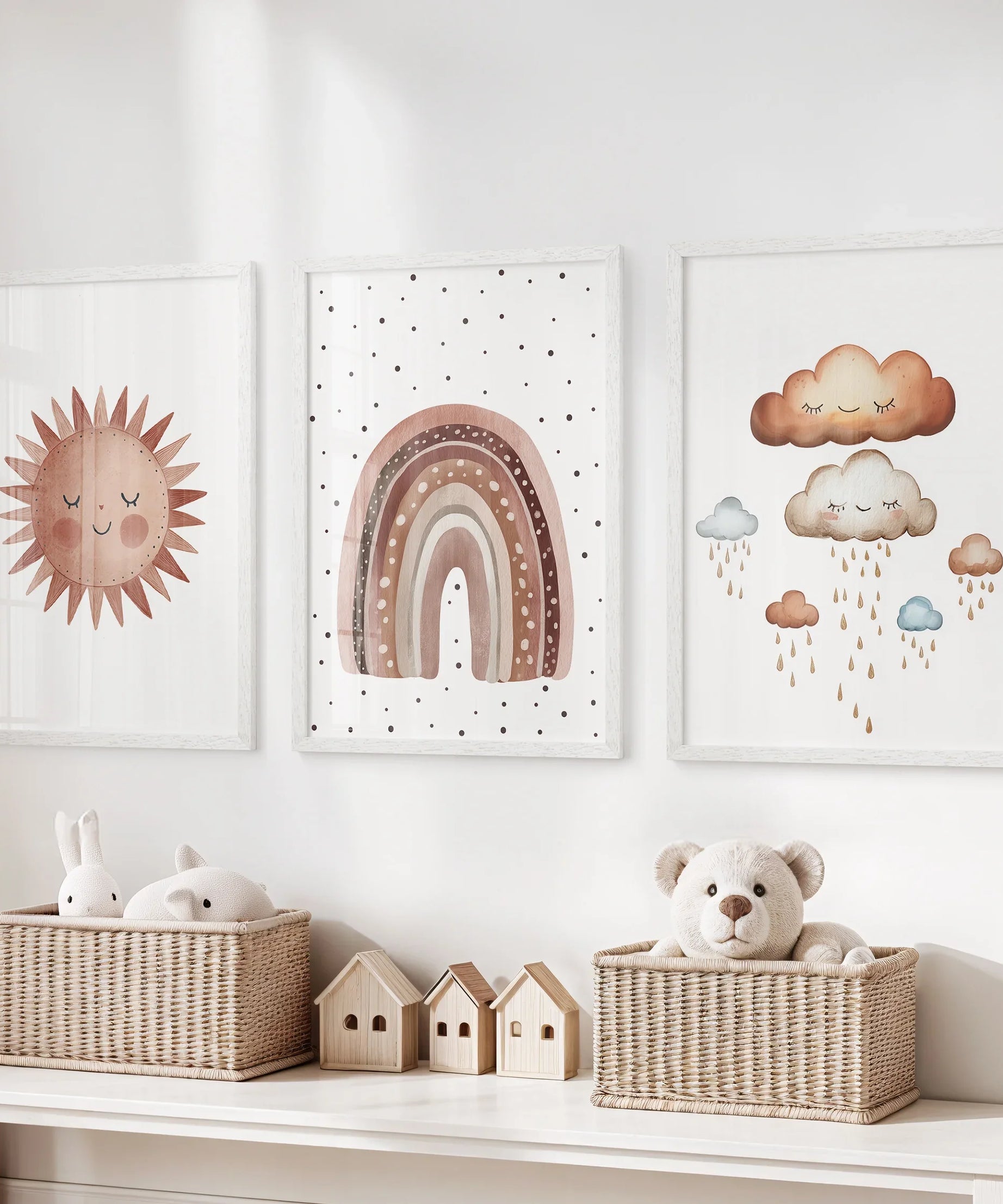 Minimalist Baby Room Wall Art Set of 3. Earthy Rainbow Theme