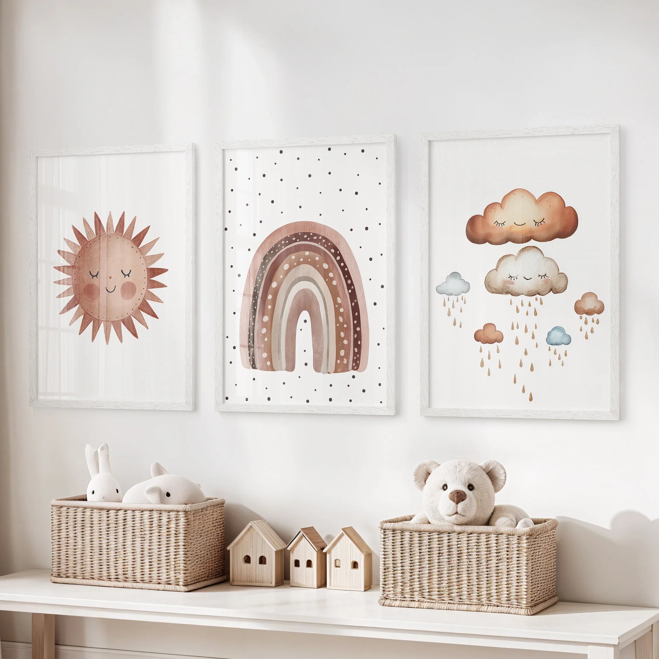 Minimalist Baby Room Wall Art Set of 3. Earthy Rainbow Theme
