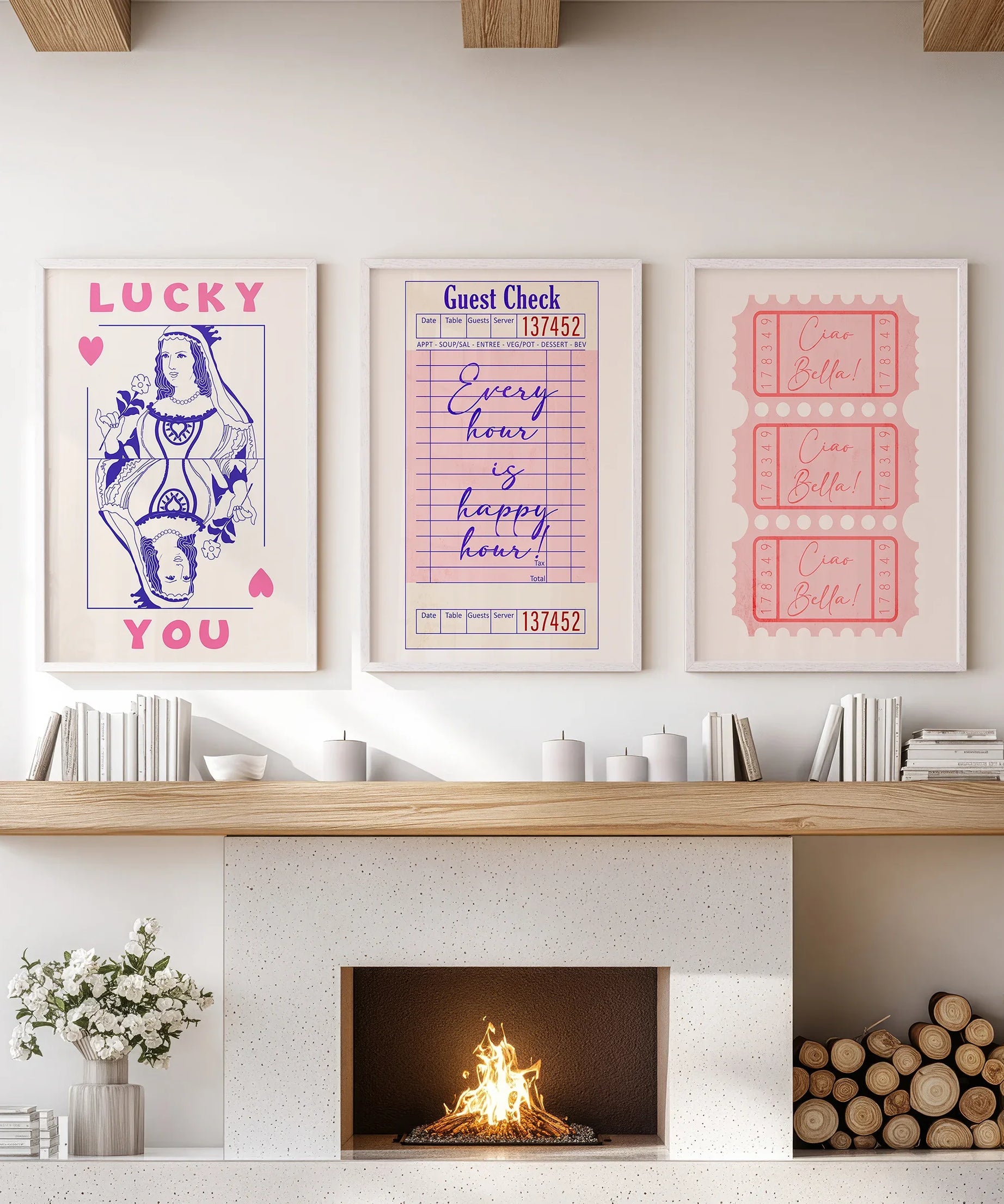 Guest Check, Playing Card Art. Retro Dopamine Set of 3 Prints