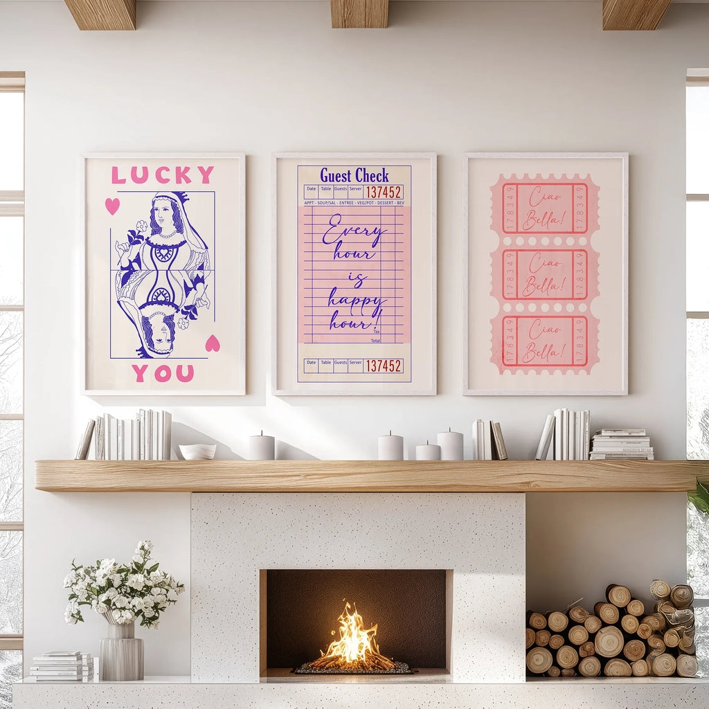 Guest Check, Playing Card Art. Retro Dopamine Set of 3 Prints