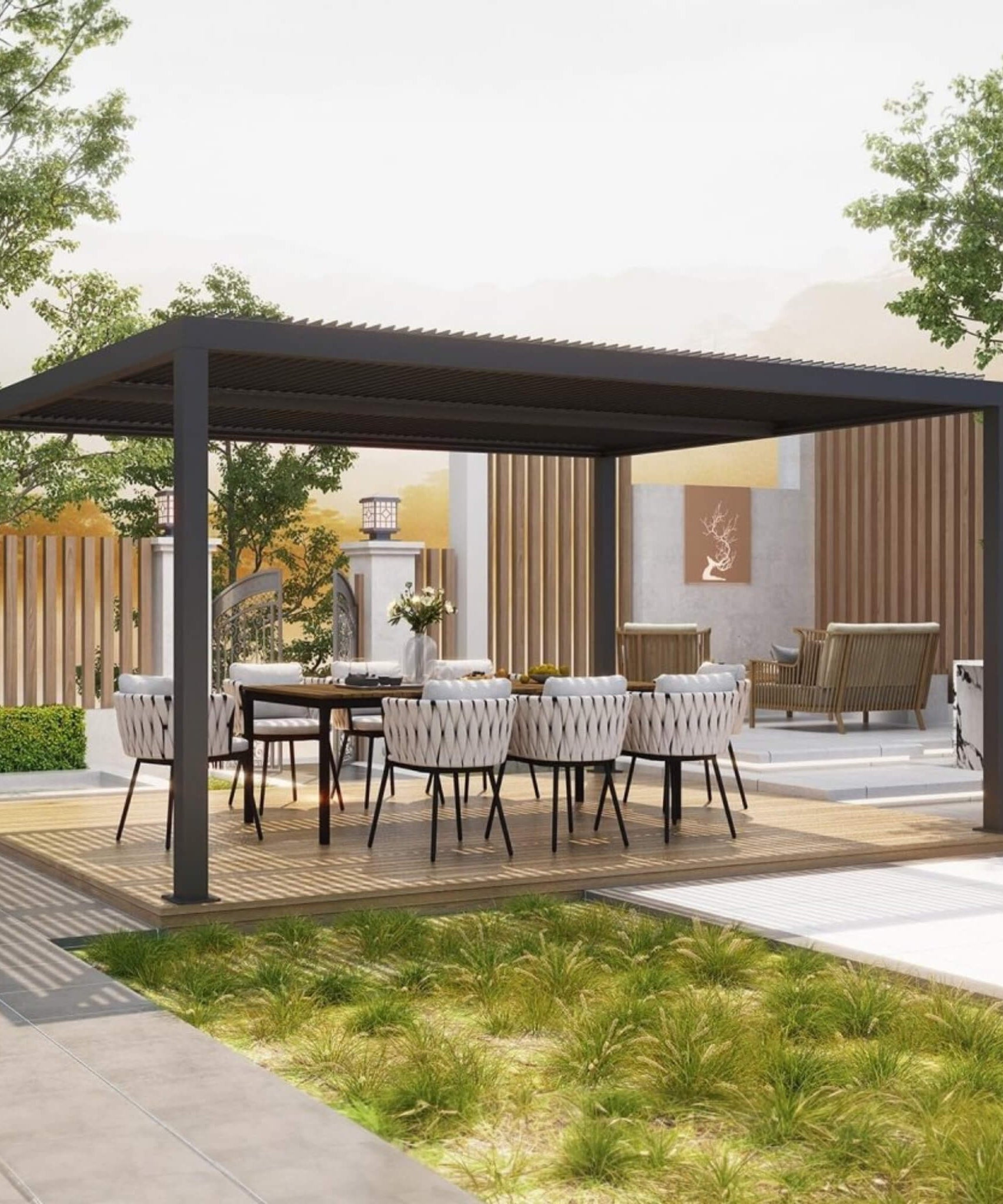 [12X16FT] Alora Premium Outdoor Gray Aluminum Hardtop Pergola With Adjustable Roof (SAK81364)