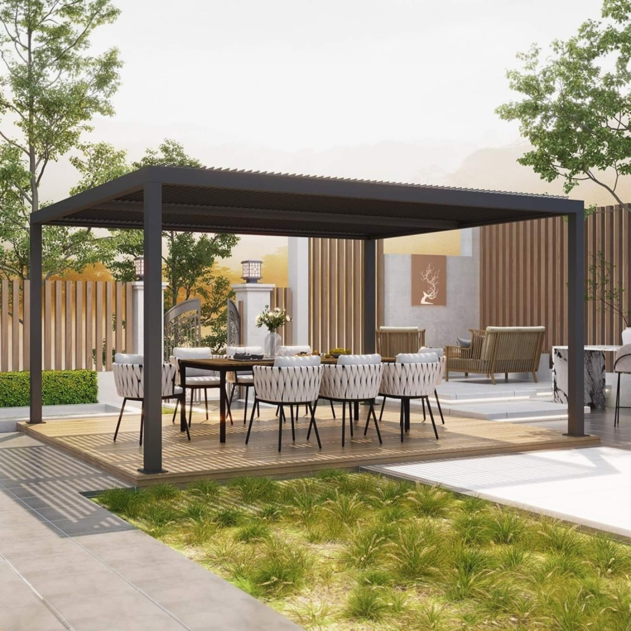 [12X16FT] Alora Premium Outdoor Gray Aluminum Hardtop Pergola With Adjustable Roof (SAK81364)