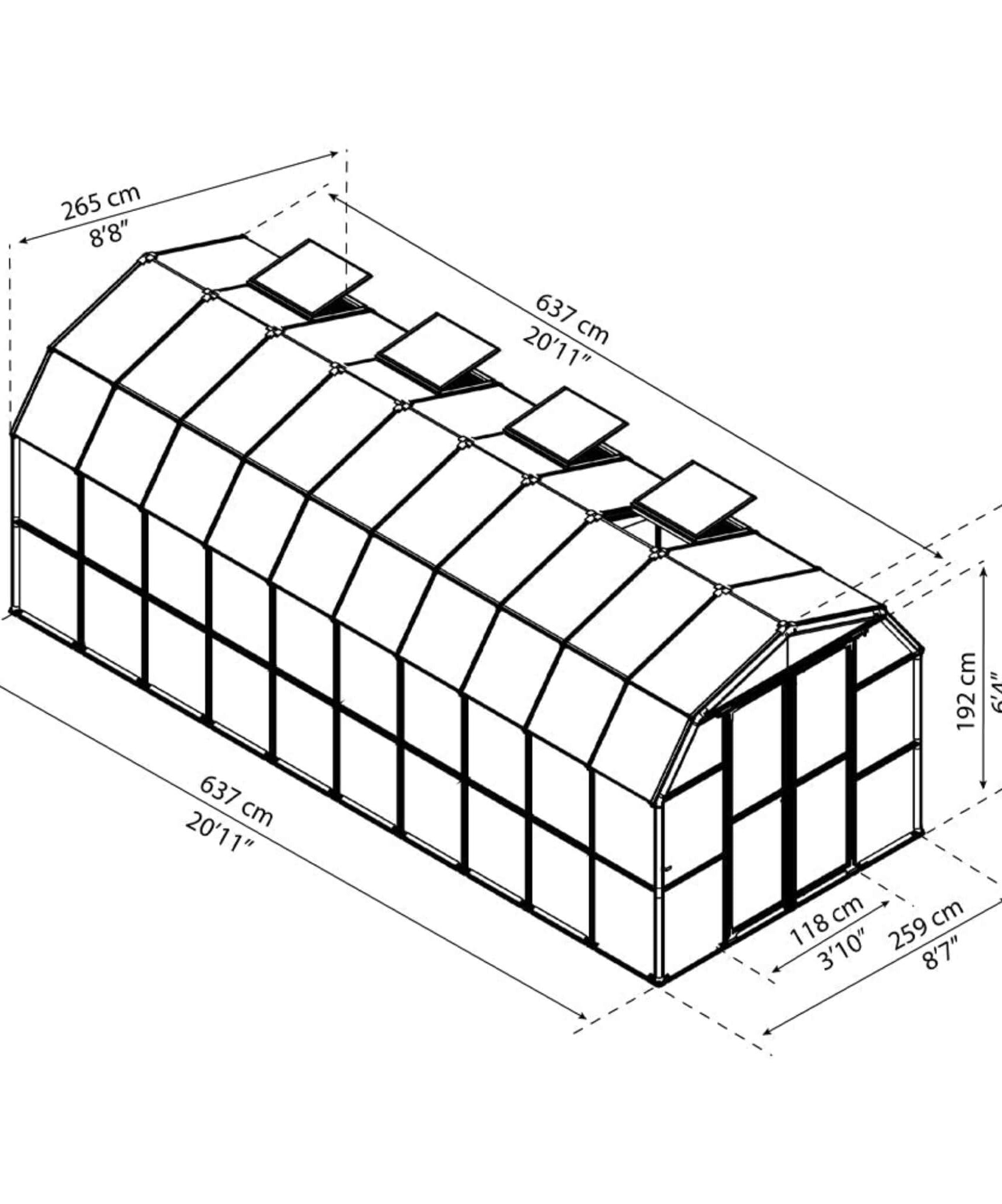 [08X20FT] Extra-Large Barn-Style Weatherproof Walk-In Greenhouse With Roof Vents (SAK85716)