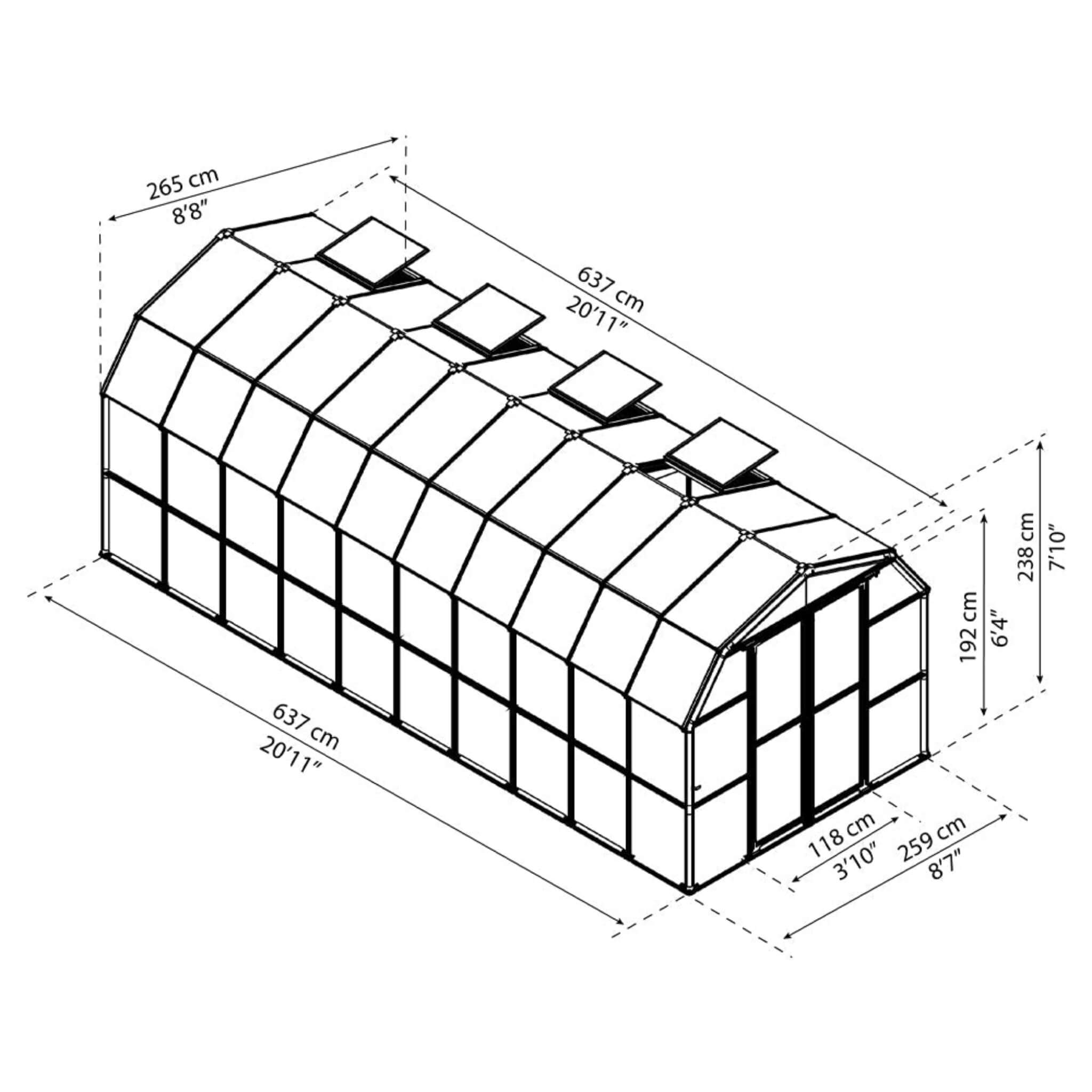 [08X20FT] Extra-Large Barn-Style Weatherproof Walk-In Greenhouse With Roof Vents (SAK85716)