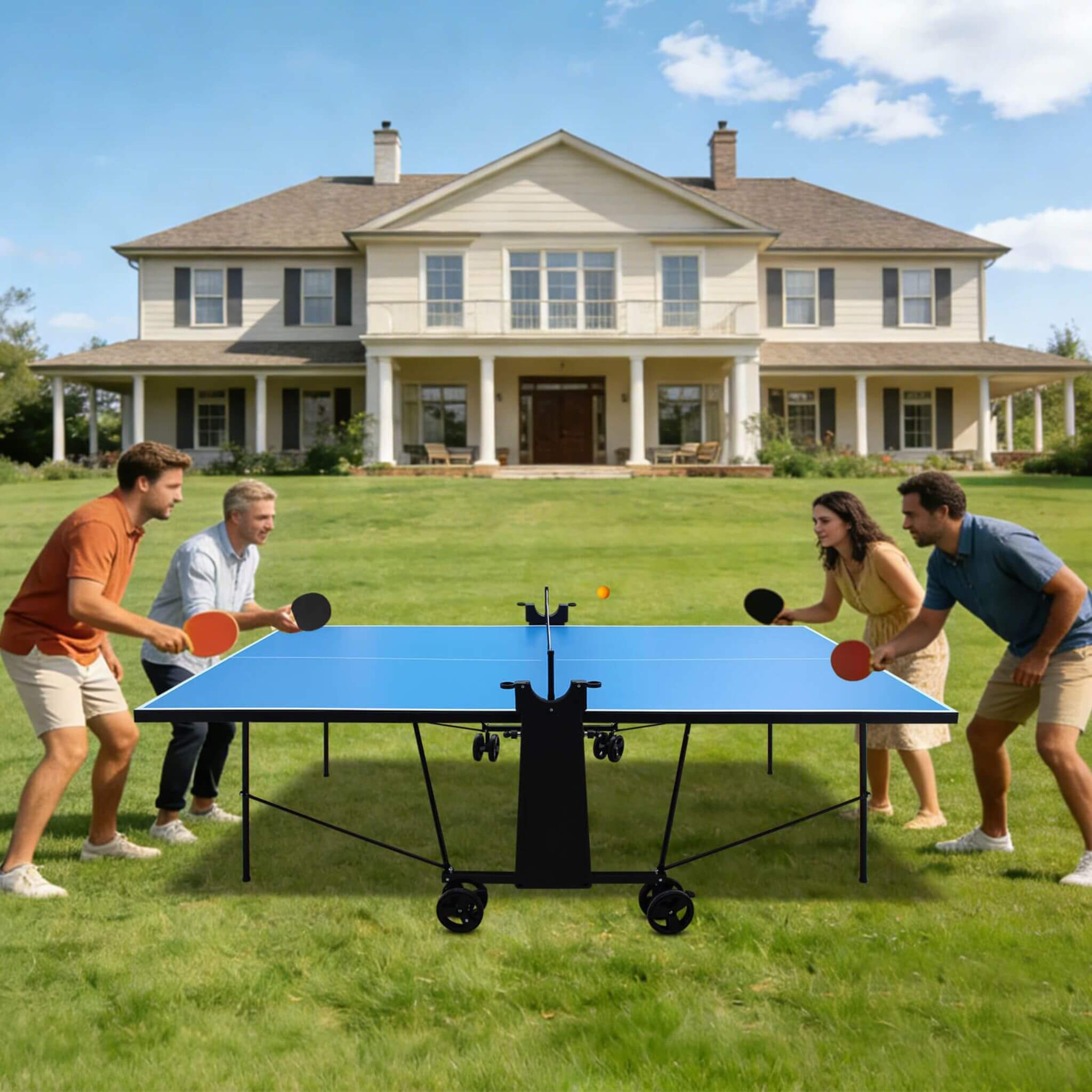 Portable 108-Inch Full-Size Table Tennis Table Set With Net, Paddles And Balls (SAK50384)