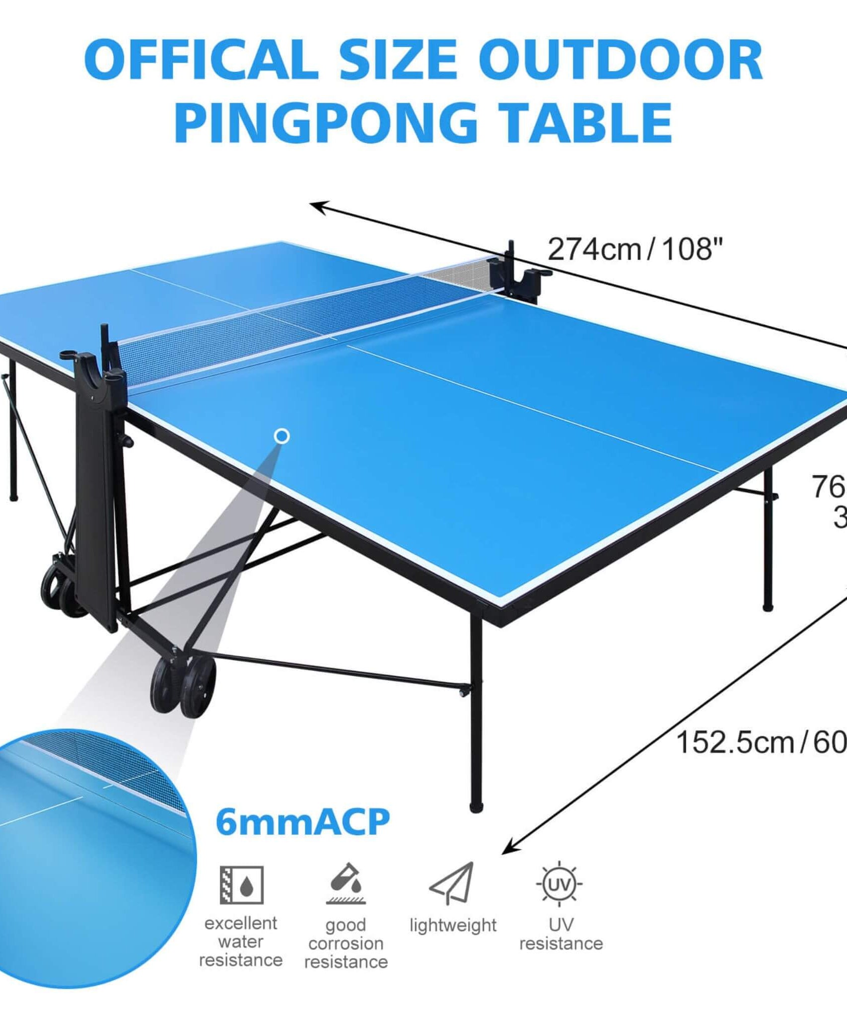 Portable 108-Inch Full-Size Table Tennis Table Set With Net, Paddles And Balls (SAK50384)
