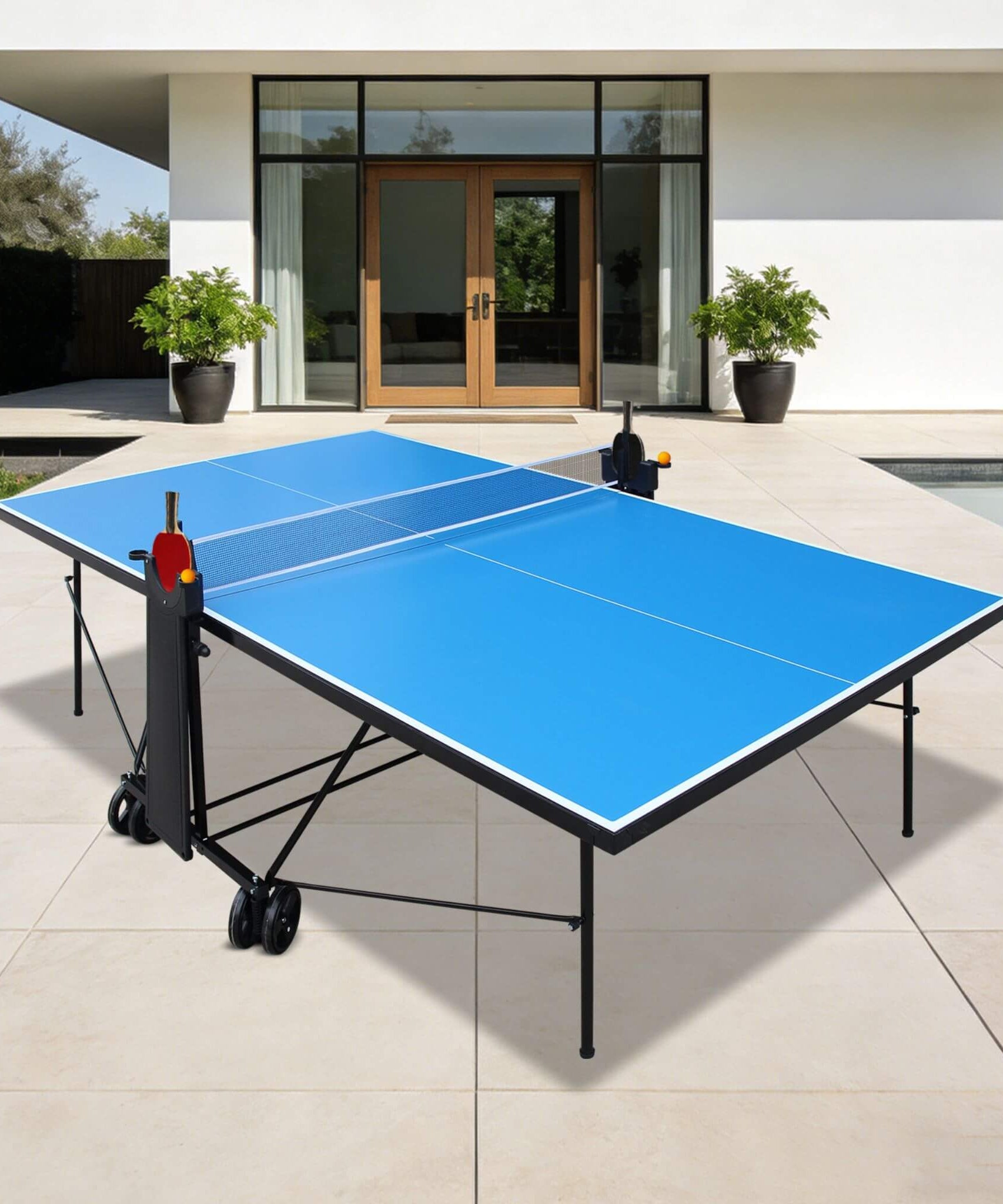 Portable 108-Inch Full-Size Table Tennis Table Set With Net, Paddles And Balls (SAK50384)