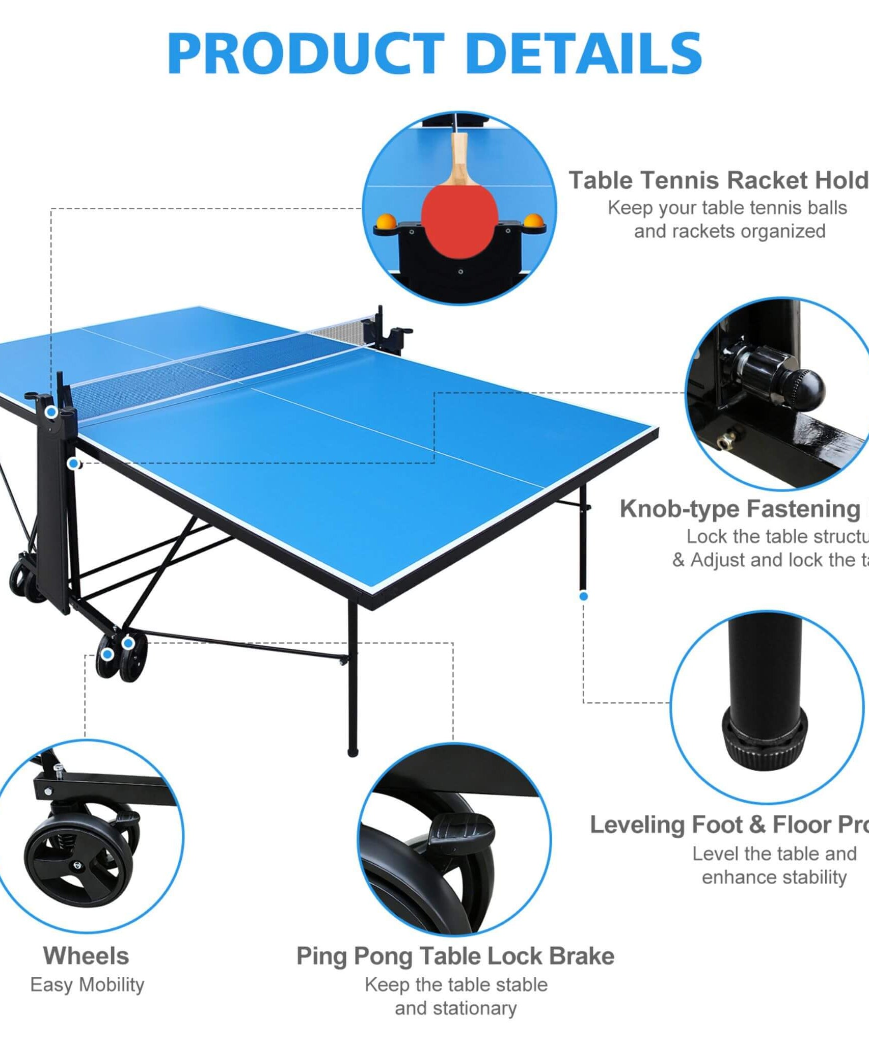 Portable 108-Inch Full-Size Table Tennis Table Set With Net, Paddles And Balls (SAK50384)