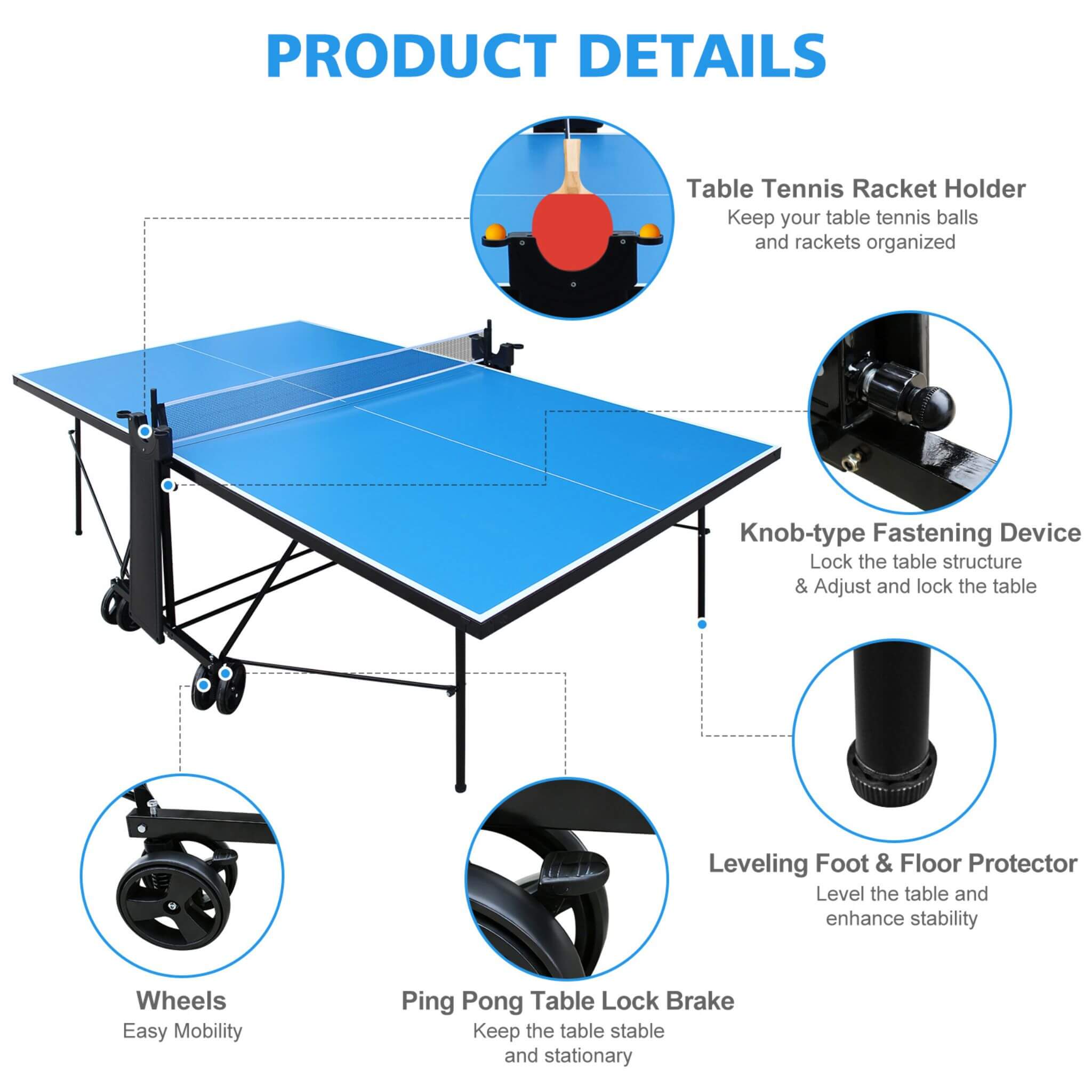 Portable 108-Inch Full-Size Table Tennis Table Set With Net, Paddles And Balls (SAK50384)