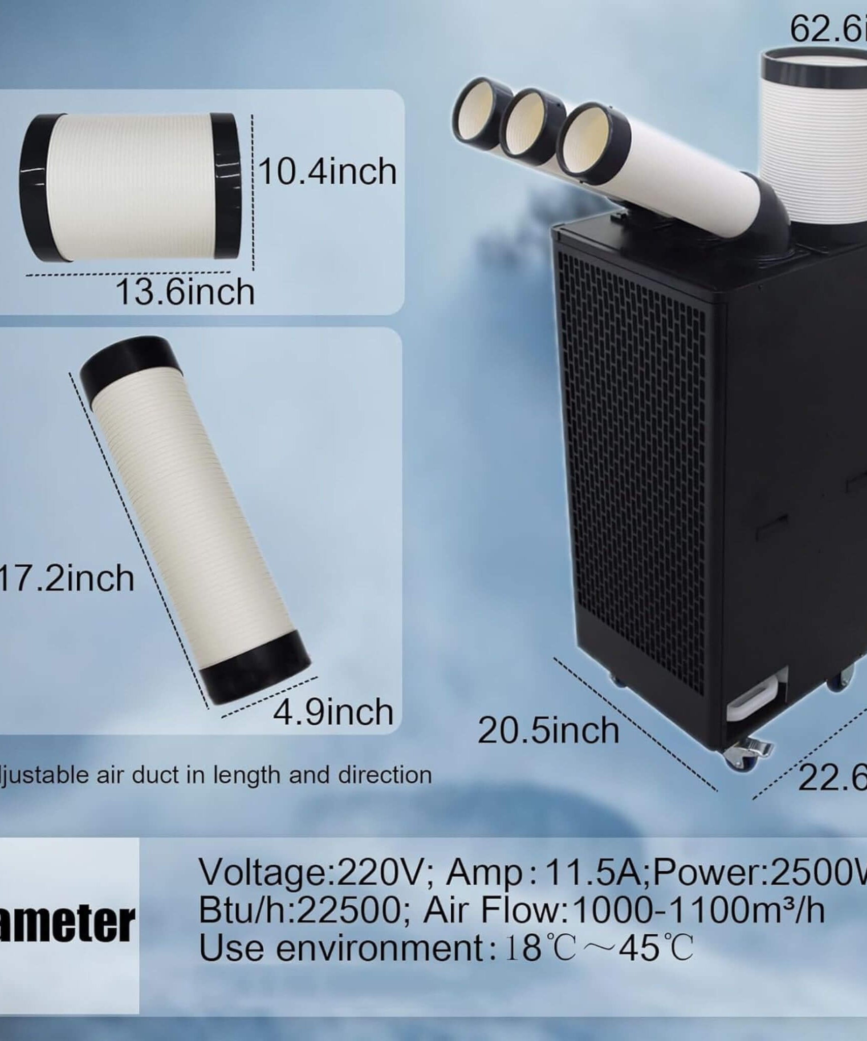 Portable 220V 2.5KW Outdoor 22K BTU Industrial Spot Cooling Air Conditioner (SAK42058)