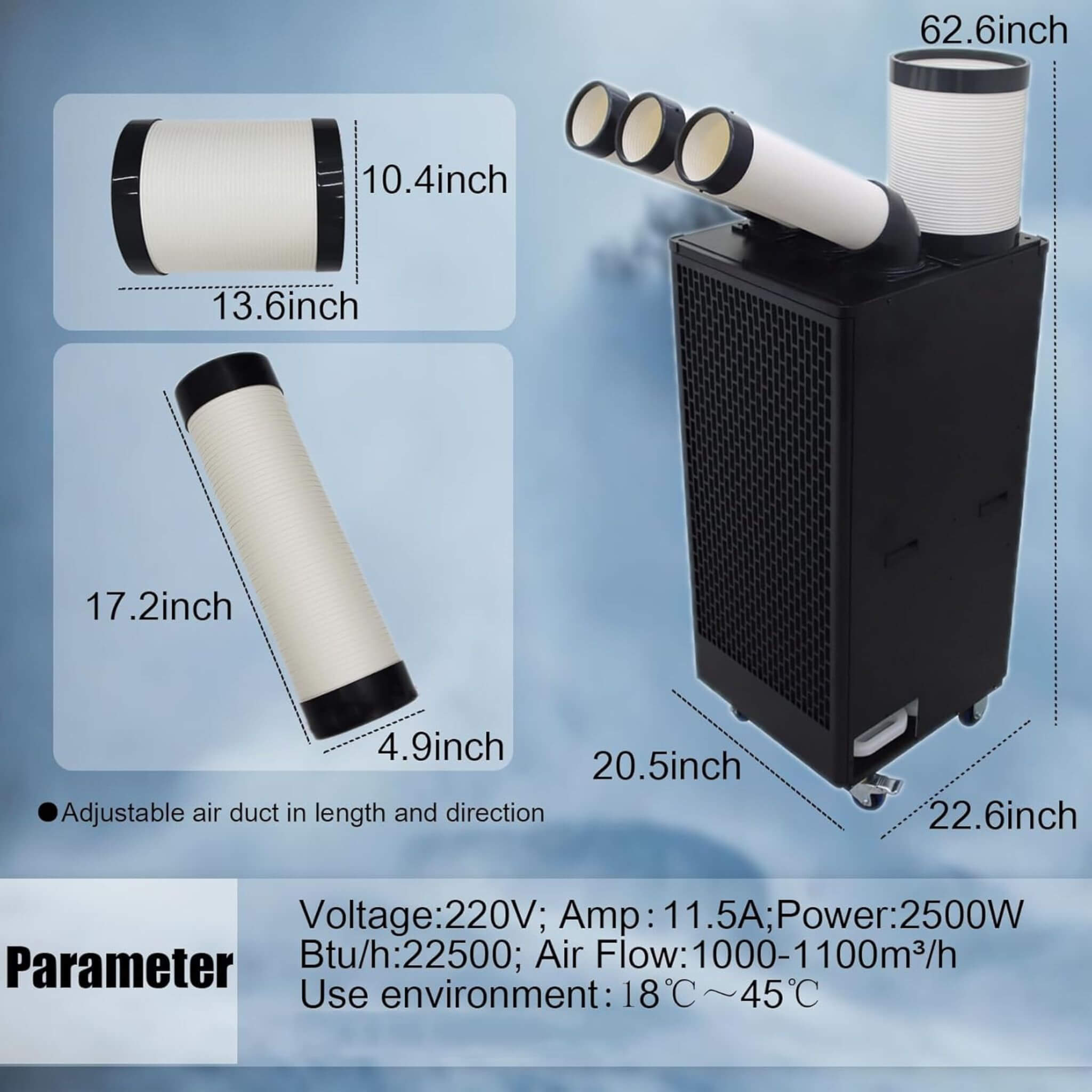 Portable 220V 2.5KW Outdoor 22K BTU Industrial Spot Cooling Air Conditioner (SAK42058)