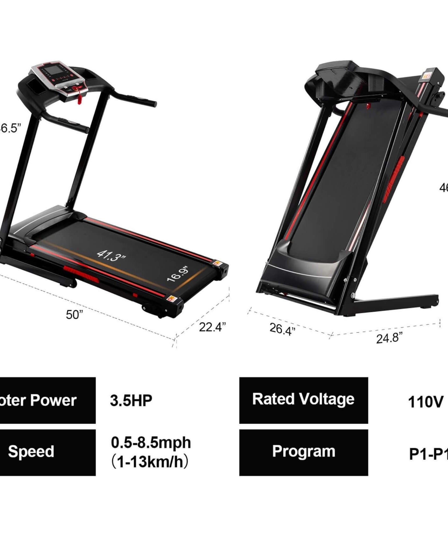 Rovix Portable 3.5HP Space Saving Folding Treadmill W/ Incline & 12 Preset Programs (SAK29735)