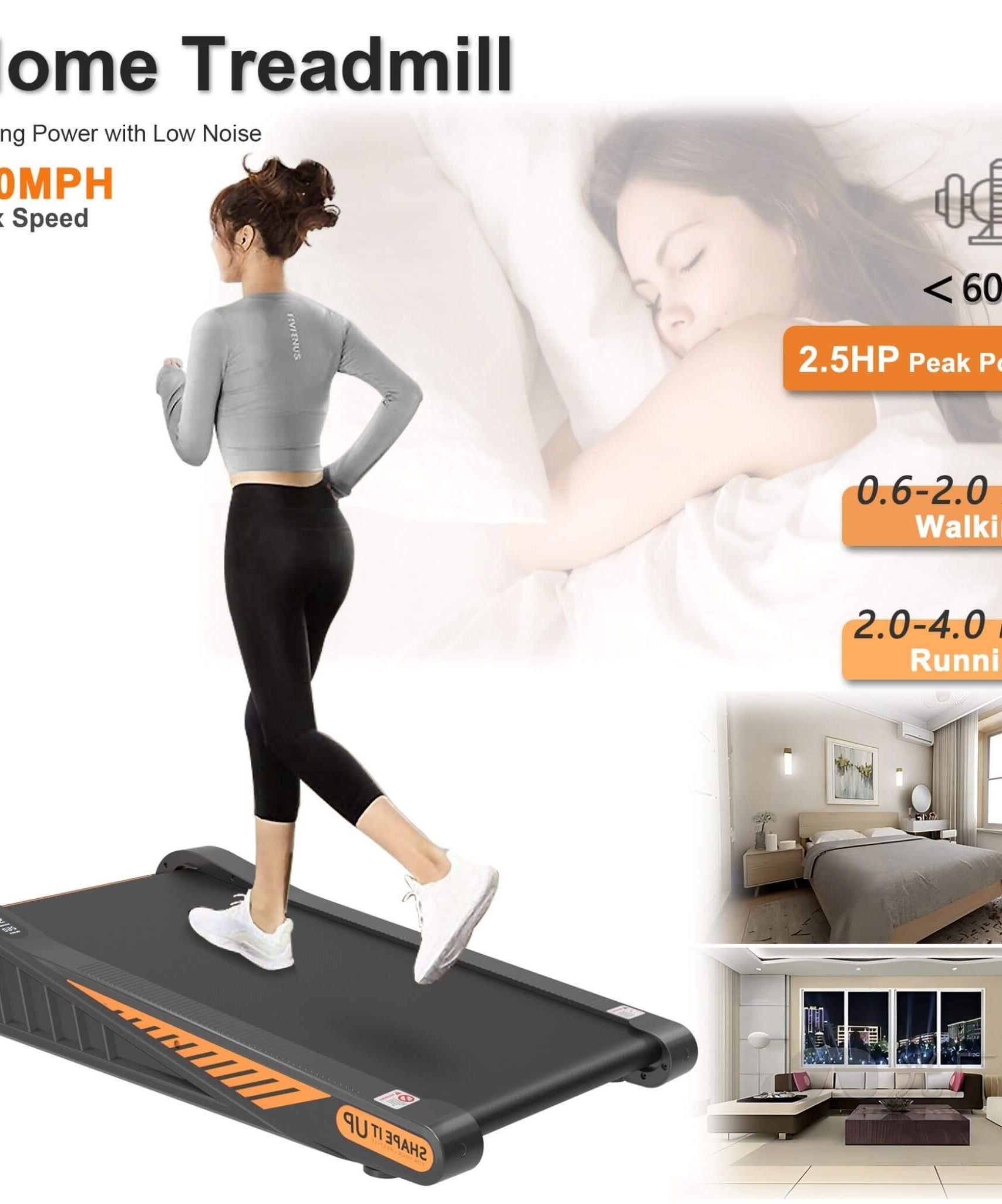 Rovix Portable Compact 2HP Under Desk Treadmill With Safety Key And Wheels for Home And Office Workouts (SAK72810)