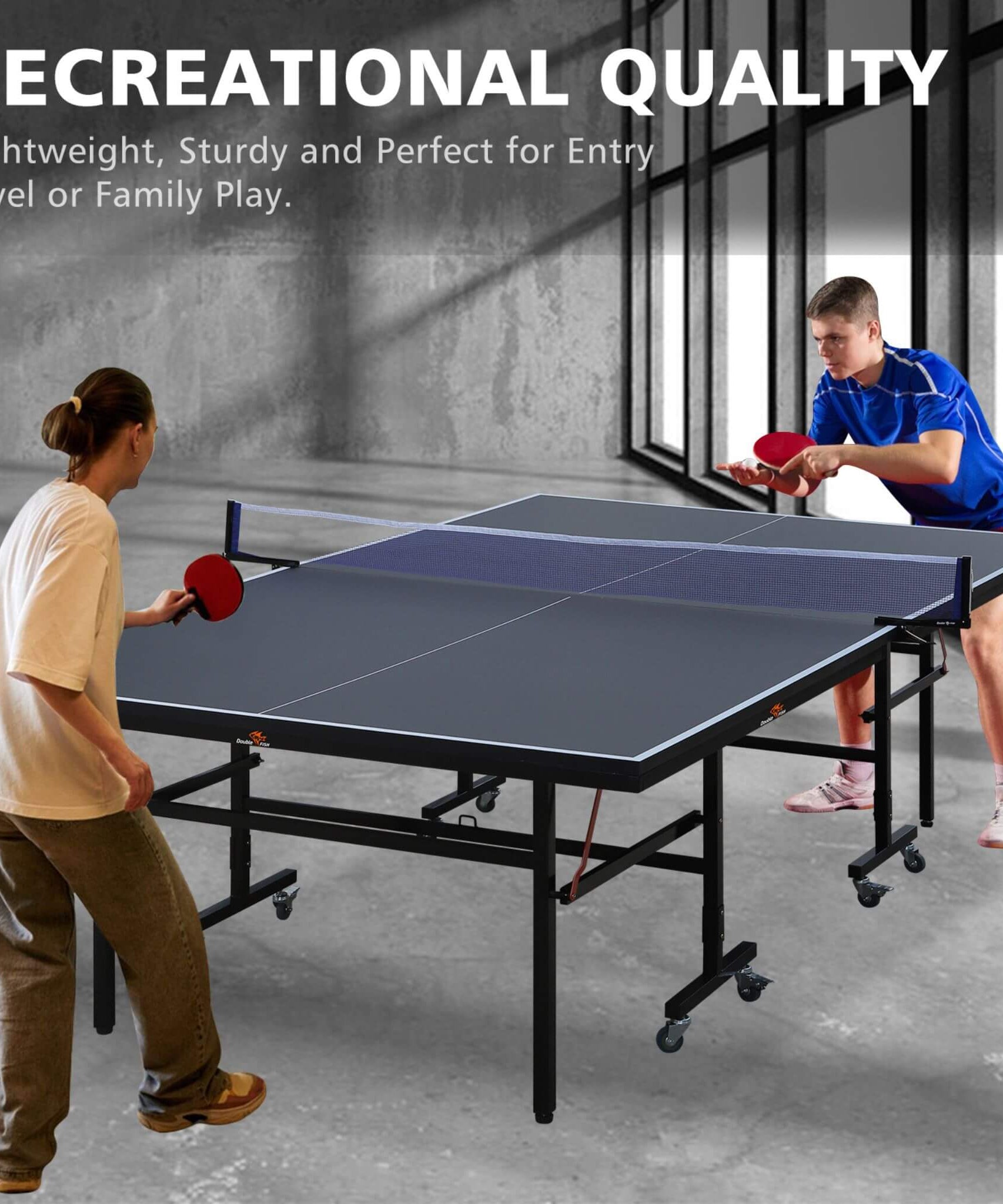 9FT Portable Mid-Size Ping Pong Table Set With Paddles, Balls, And Net (SAK82019)