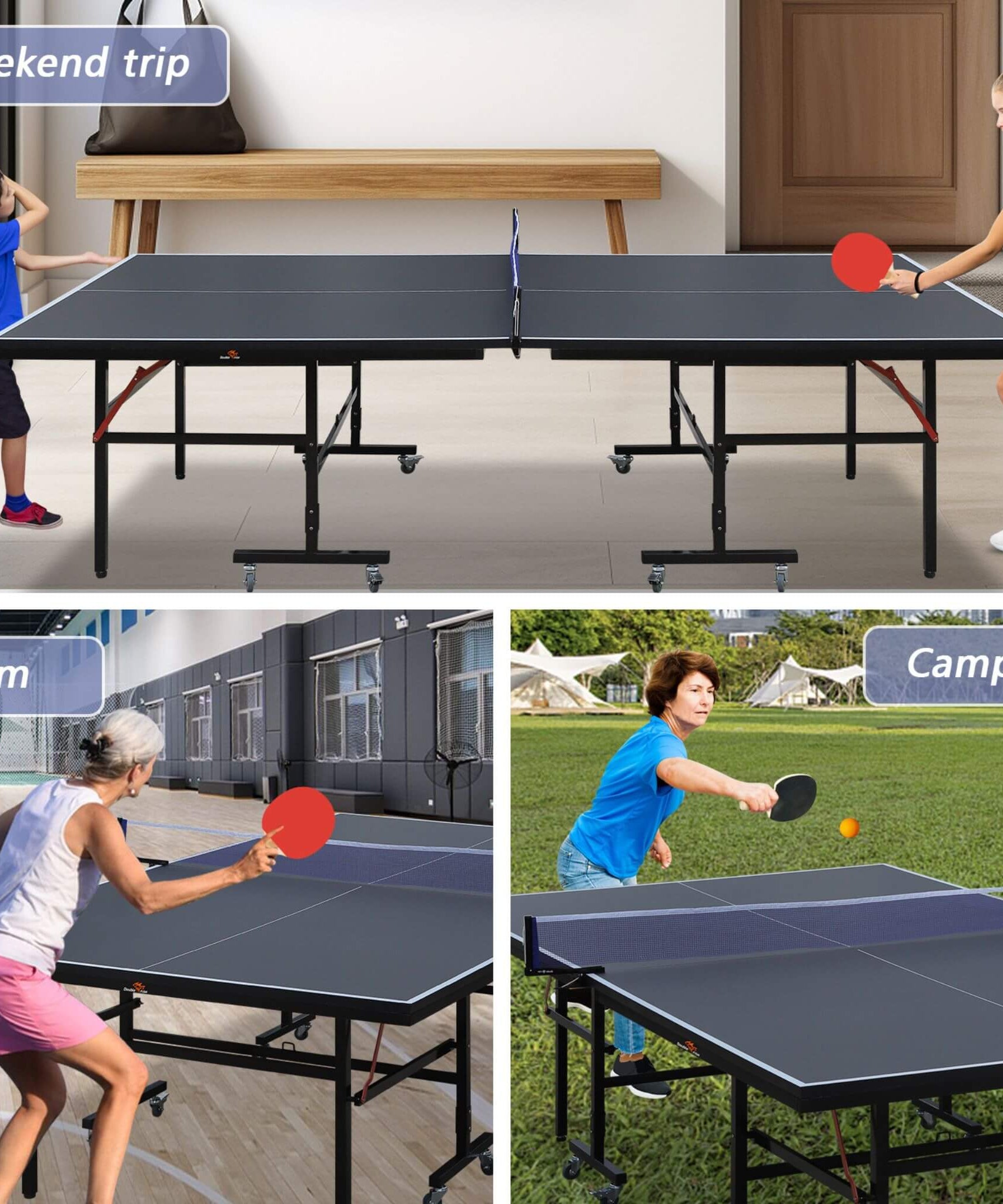 9FT Portable Mid-Size Ping Pong Table Set With Paddles, Balls, And Net (SAK82019)