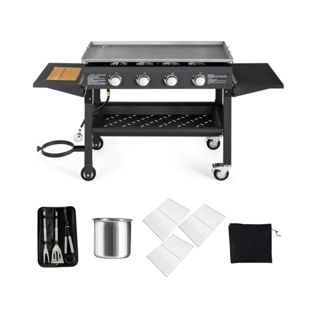 Portable Outdoor 4 Burner Propane Flat Top Gas Grill W/ Wheels, 60K BTU (SAK66104)