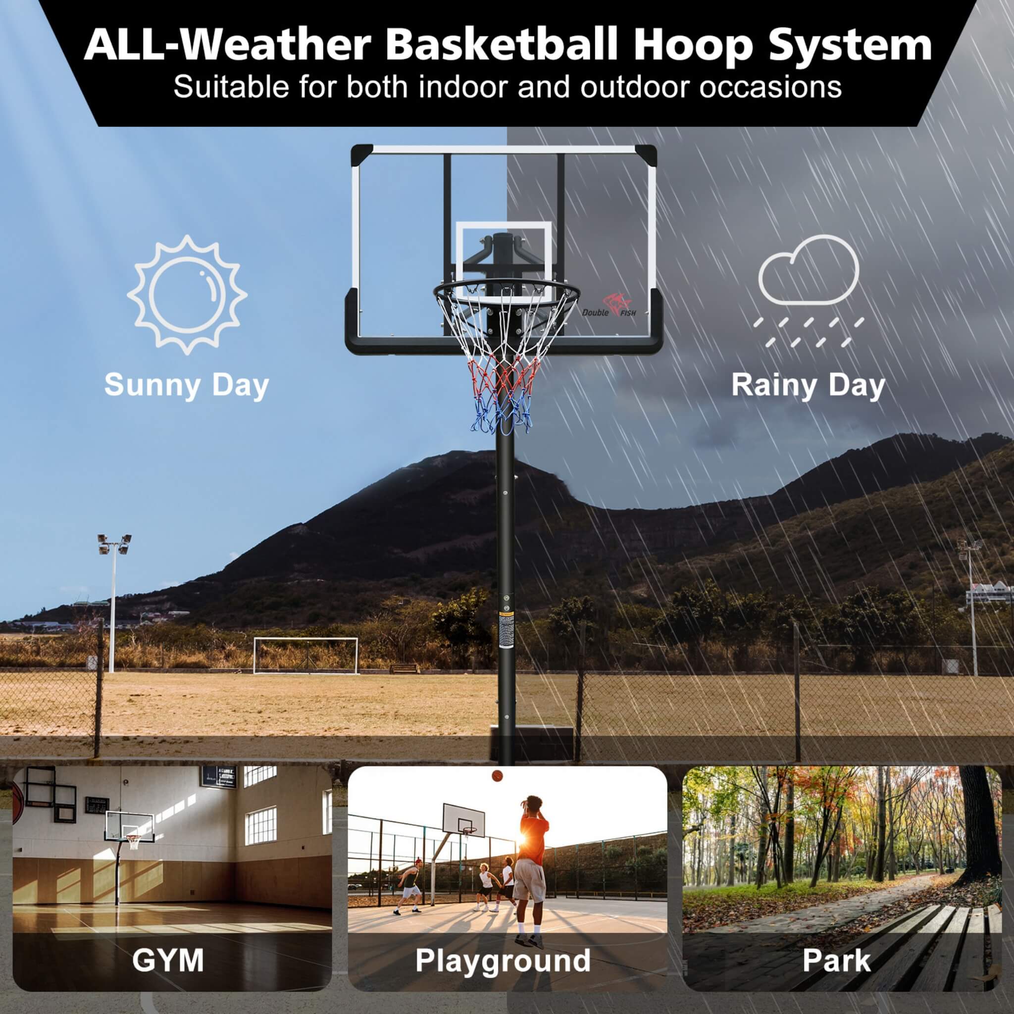 Portable Outdoor All-Weather Height Adjustable Basketball Hoop With 44-Inch Backboard And Wheels, 10FT (SAK58741)