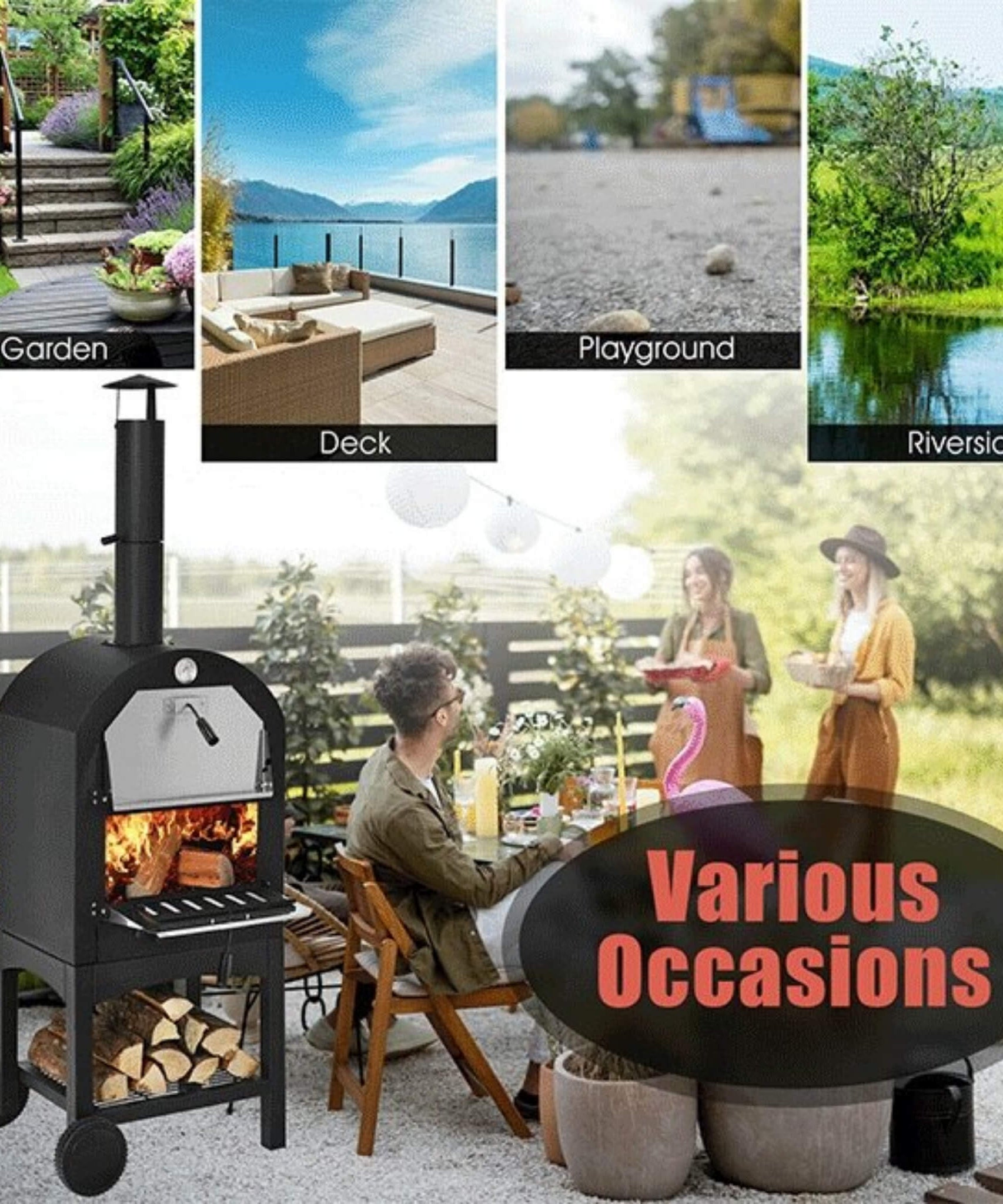 Portable Outdoor Wood Fired Pizza Oven W/ Pizza Stone & Waterproof Cover (SAK82635)