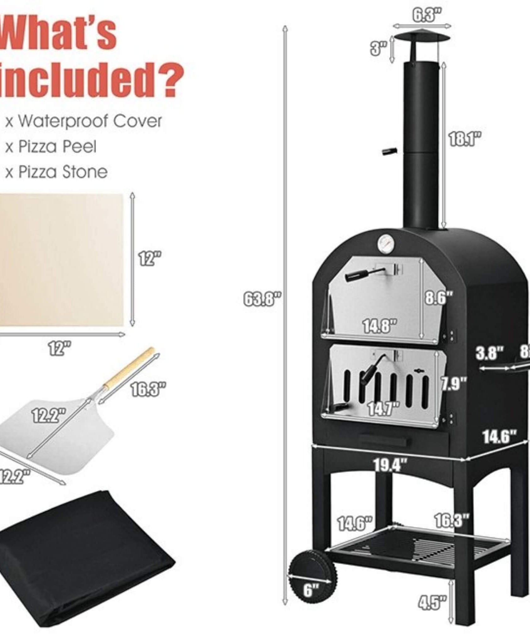 Portable Outdoor Wood Fired Pizza Oven W/ Pizza Stone & Waterproof Cover (SAK82635)