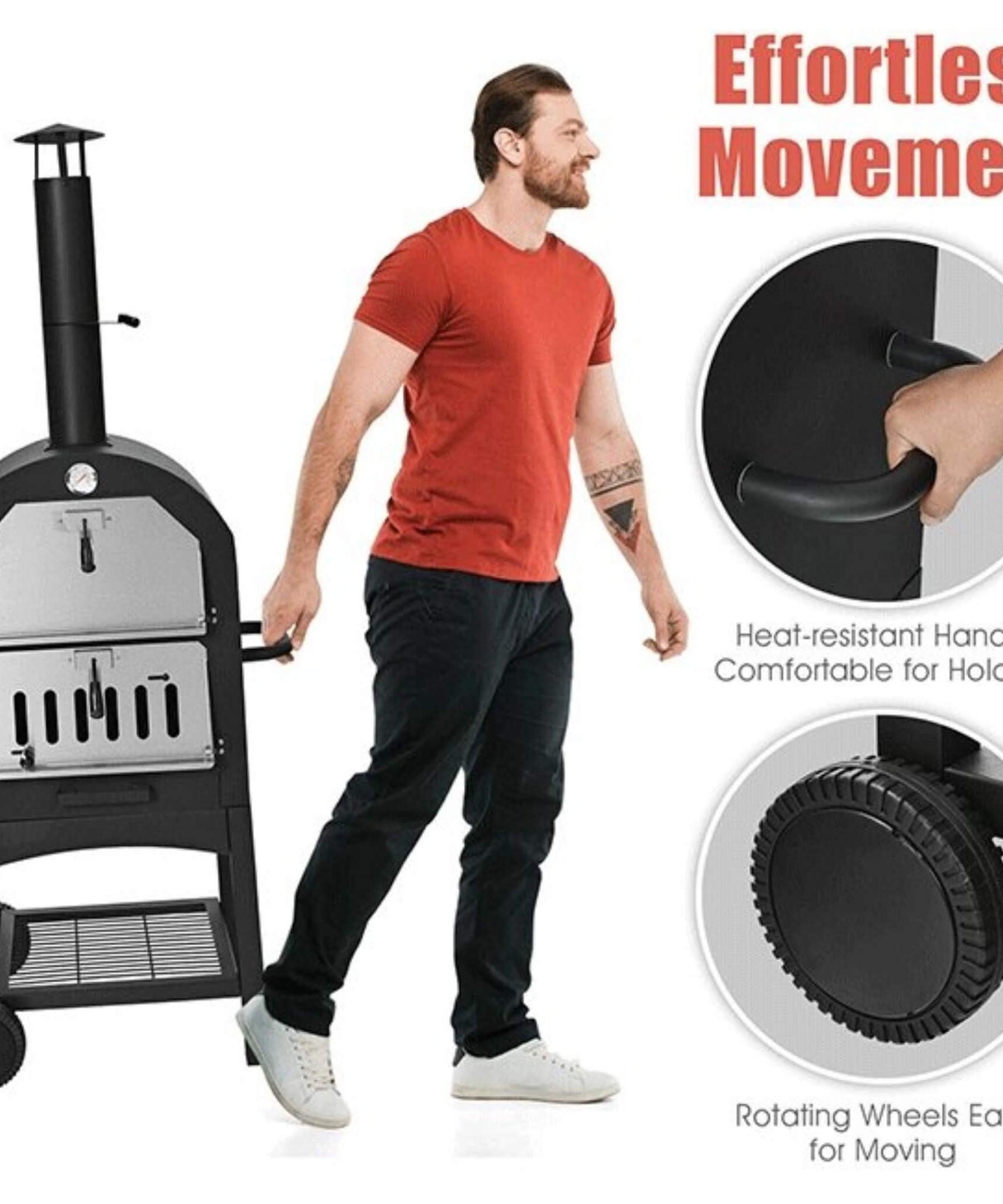 Portable Outdoor Wood Fired Pizza Oven W/ Pizza Stone & Waterproof Cover (SAK82635)