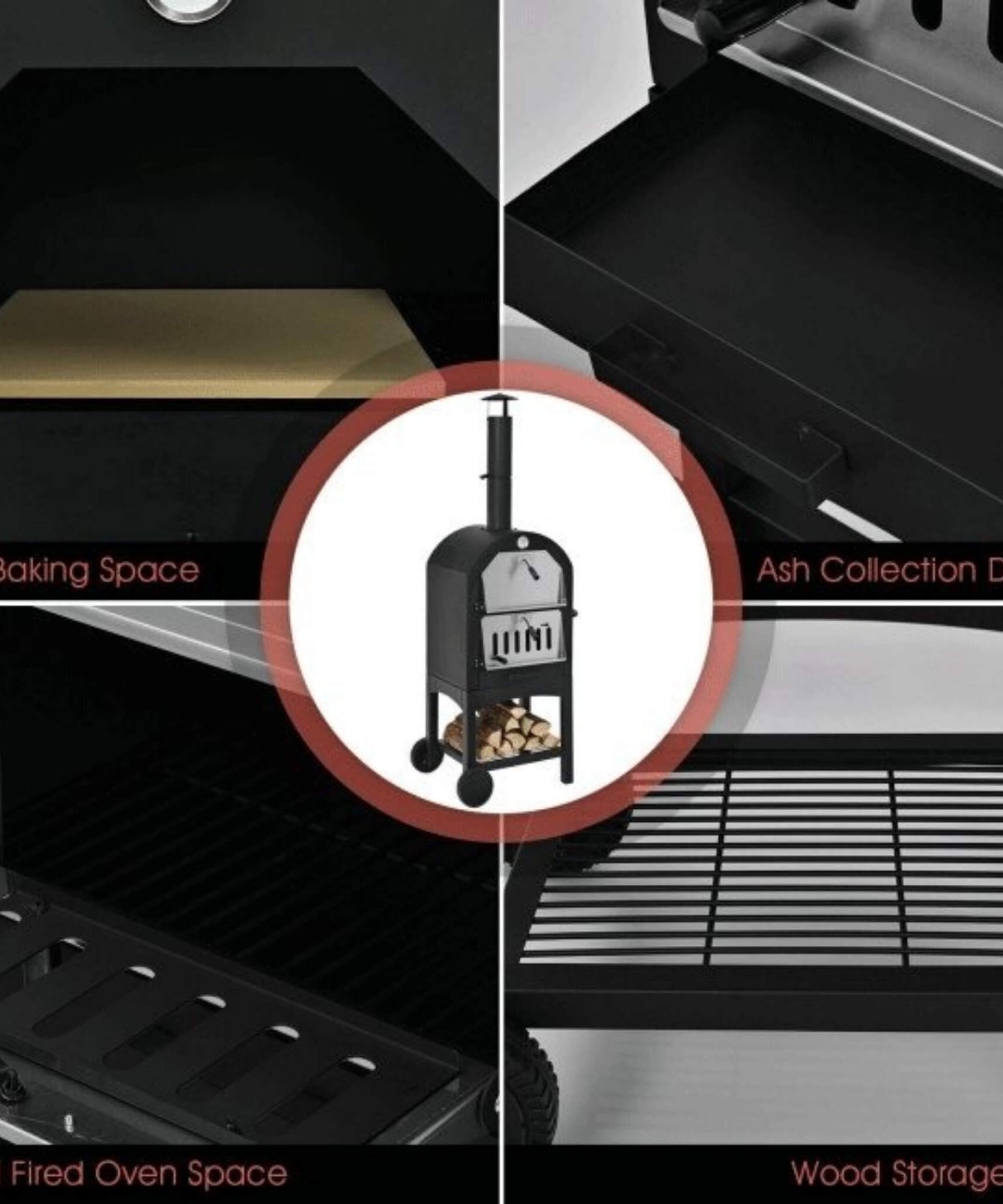 Portable Outdoor Wood Fired Pizza Oven W/ Pizza Stone & Waterproof Cover (SAK82635)