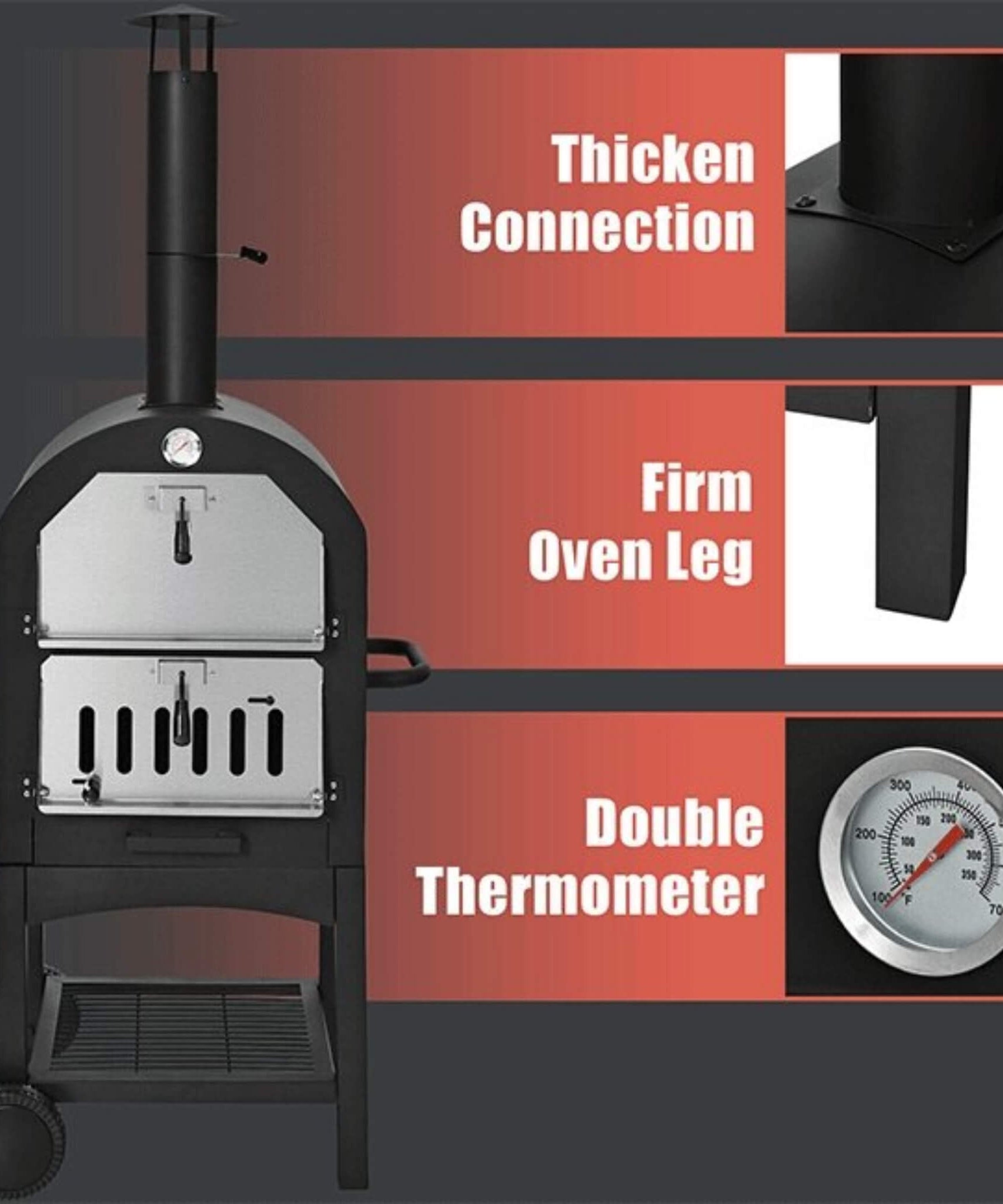 Portable Outdoor Wood Fired Pizza Oven W/ Pizza Stone & Waterproof Cover (SAK82635)