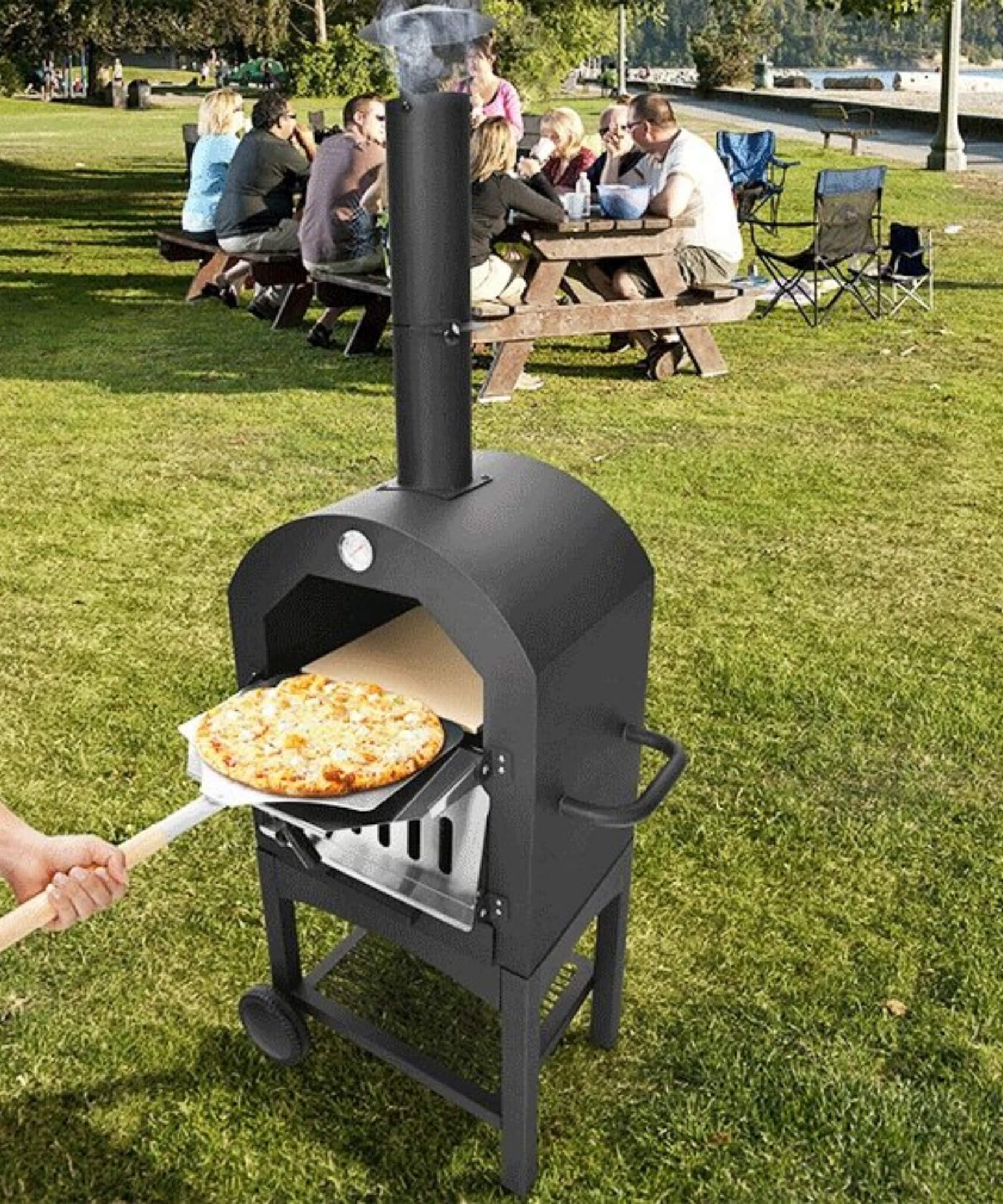 Portable Outdoor Wood Fired Pizza Oven W/ Pizza Stone & Waterproof Cover (SAK82635)