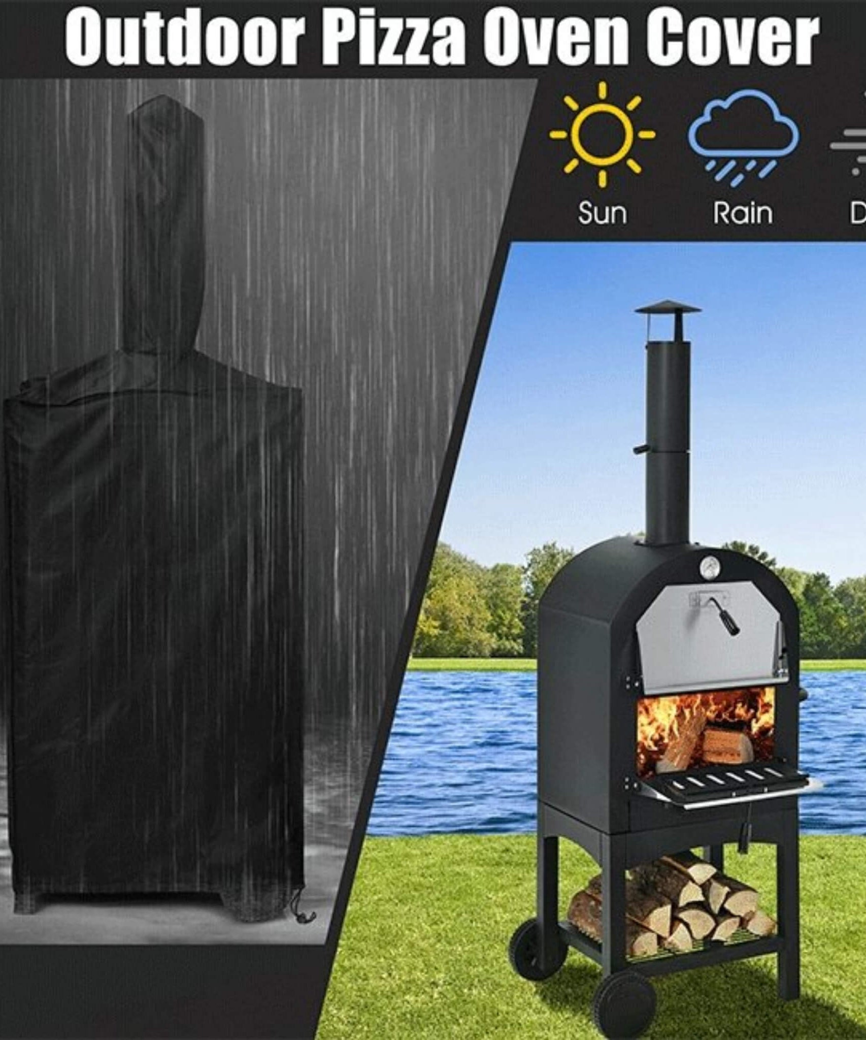 Portable Outdoor Wood Fired Pizza Oven W/ Pizza Stone & Waterproof Cover (SAK82635)