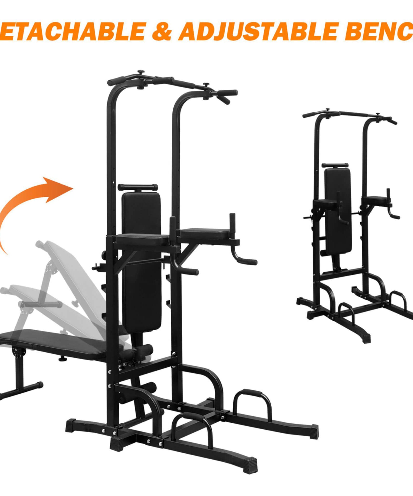 Rovix Power Tower Heavy-Duty Multi-Functional Dip Station With Bench, Pull Up Bar, And Adjustable Height For Home Gyms (SAK64327)