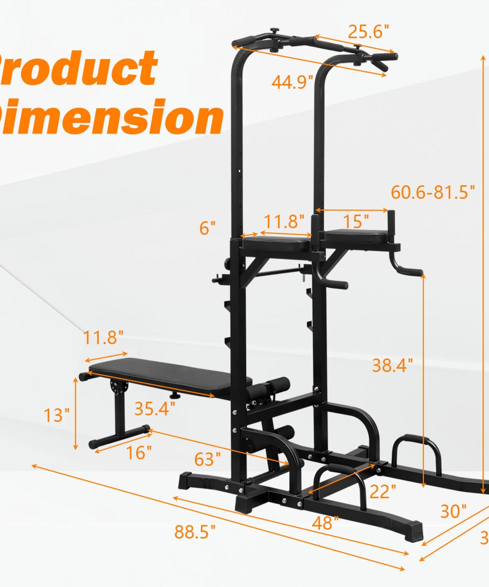 Rovix Power Tower Heavy-Duty Multi-Functional Dip Station With Bench, Pull Up Bar, And Adjustable Height For Home Gyms (SAK64327)