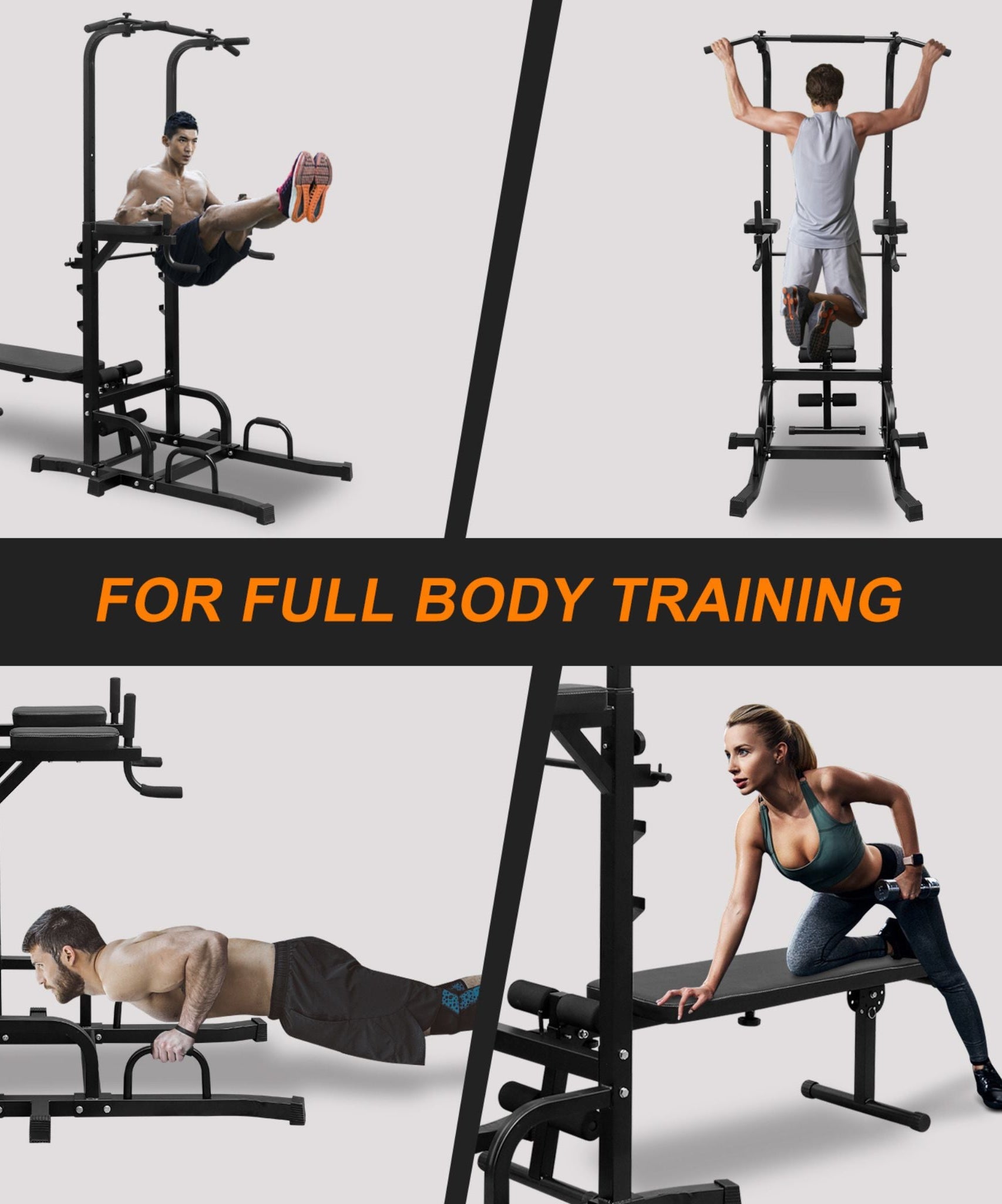 Rovix Power Tower Heavy-Duty Multi-Functional Dip Station With Bench, Pull Up Bar, And Adjustable Height For Home Gyms (SAK64327)