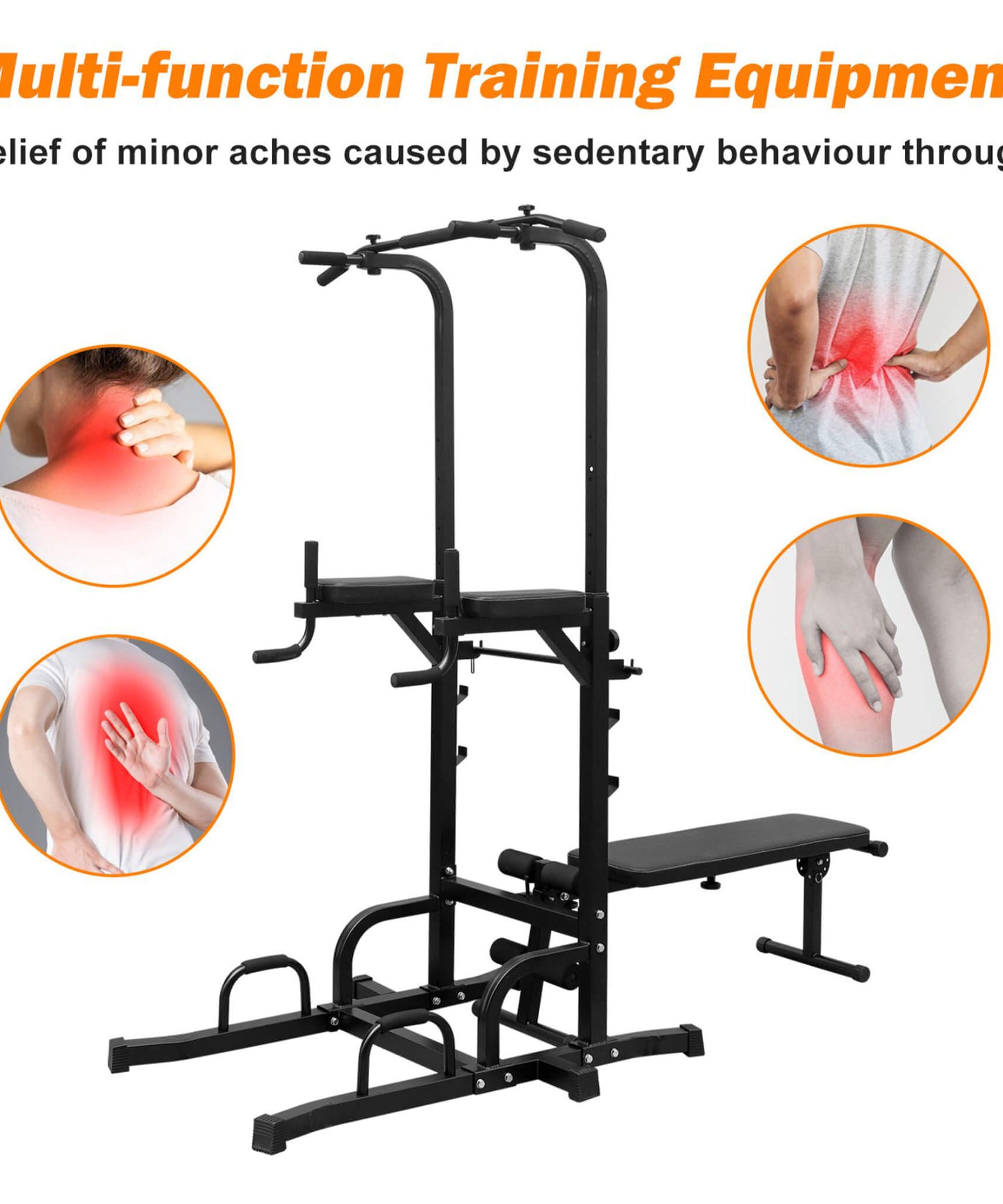 Rovix Power Tower Heavy-Duty Multi-Functional Dip Station With Bench, Pull Up Bar, And Adjustable Height For Home Gyms (SAK64327)